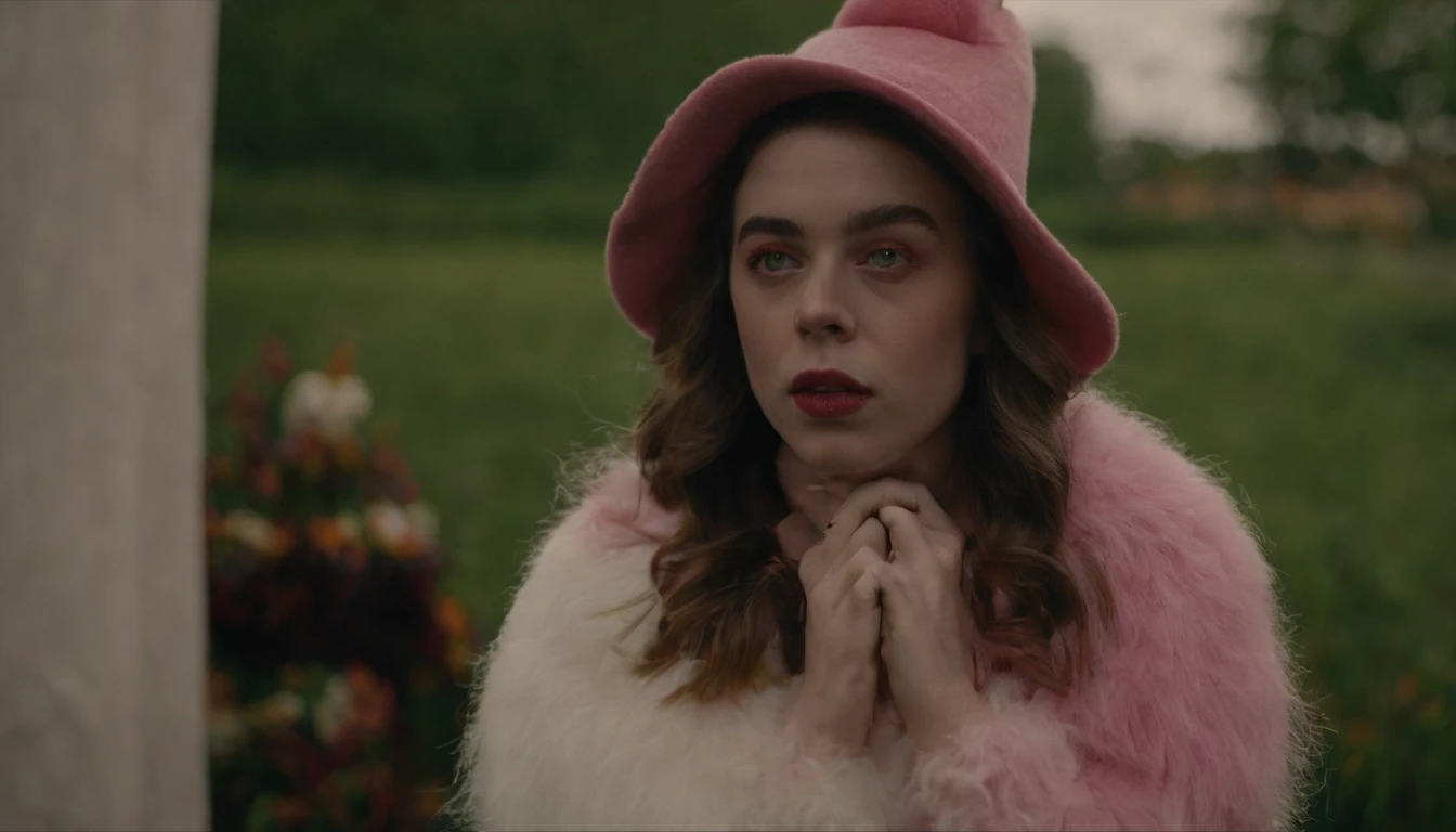 Billie Eilish ,poodle outfit costume,gloves,hands gripping brests,hat,eyes crossed inwards ,tongue out,ahageo face,hot girl,pretty,sxy,giant brests, pink hair, nothing covering chest, moning, hypnotized, wet, soaked, dripping out of mouth,npples, ponytail hair