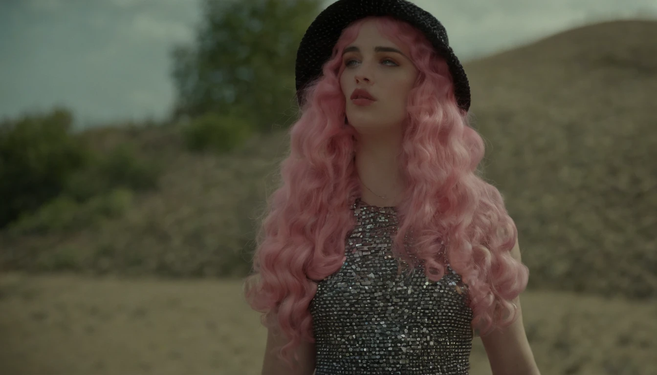 Billie Eilish ,poodle outfit costume,gloves,hands gripping brests,hat,eyes crossed inwards ,tongue out,ahageo face,hot girl,pretty,sxy,giant brests, pink hair, nothing covering chest, moning, hypnotized, wet, soaked, dripping out of mouth,npples, ponytail hair