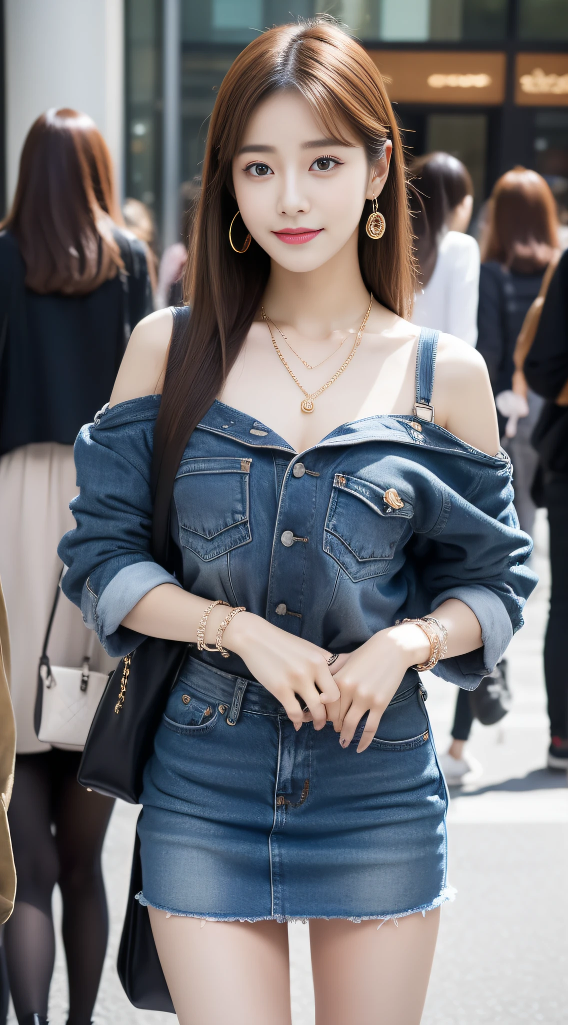 surrealistic、top-quality、 超A high resolution、Nikon Z 85mm、({(Raw foto:1.2)})natural soft light、profetional lighting、 realisitic、Super live-action、Photorealistic miniskirt、Perfect raw legs、delicate legs、 perfectly proportions、A sexy、 ulzzang -6500-v1.1, detailed beautiful faces、A detailed eye,Detailed lips,Beautiful eyebrows,perfectly proportions、Japanese ido,Korean Idols,18 year old beautiful woman revealing fashion, Fashion influenced by Namie Amuro,Amler,Amler Women,,90Wearing the trends of the times,micromini skirt,Wear platform boots,City of Shibuya, Women with good style,Ideal woman,The shape of the chest is beautiful,1Woman,Necklaces that match fashion,A bracelet,piercings,gyuru