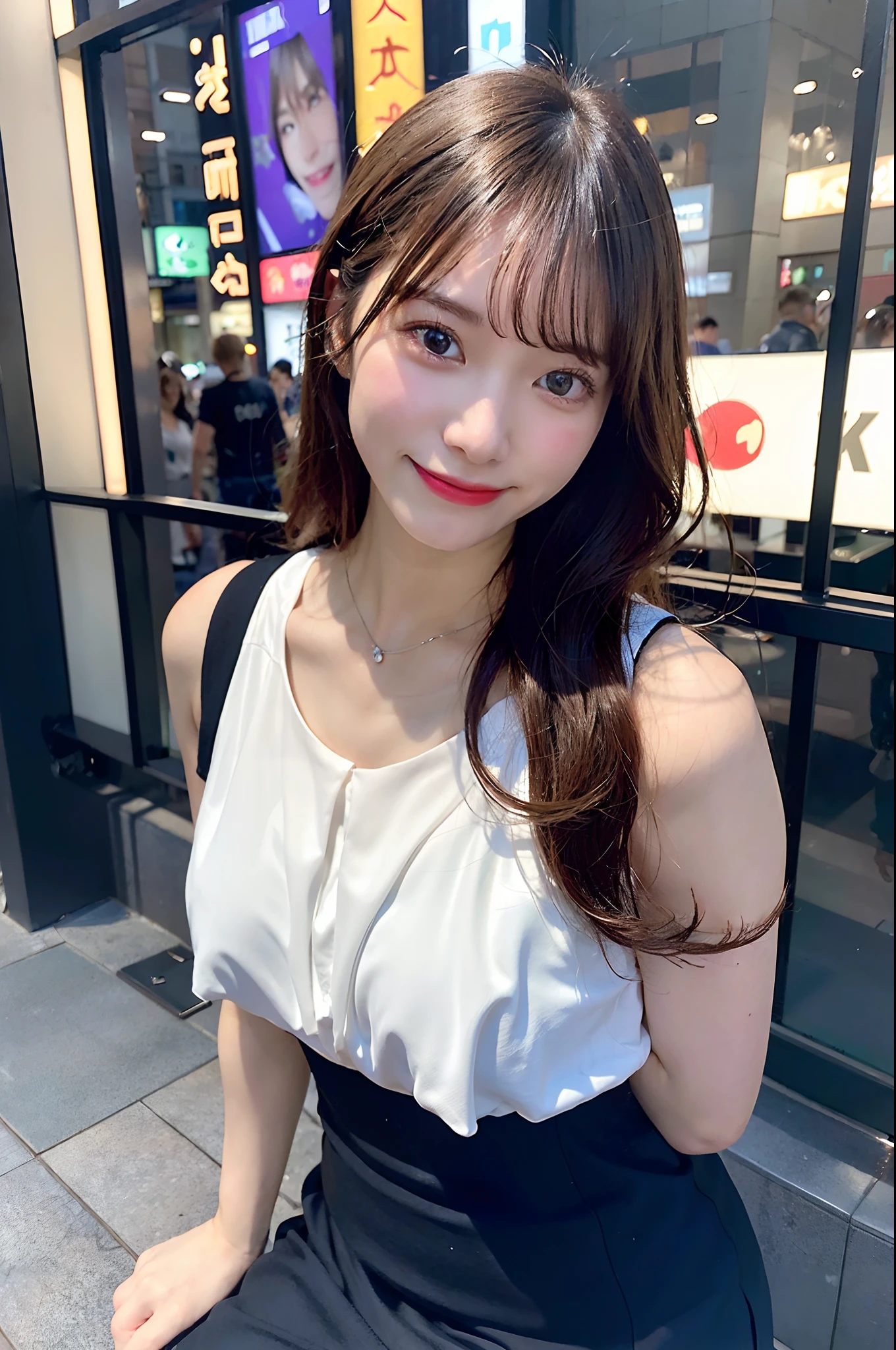 (top-quality、8K、32K、masuter piece、nffsw:1.2)、profile、(slim figure:1.2)、(s lips) 、18year old、kawaii pose、Incredibly ridiculous、(Shinjuku Kabukicho:1.3)、Colossal tits、二重まぶた、shinny skin、Realistic rays、mare、beauitful face、(A smile:1.3)、crouching down、(From above:1.2)、(a closeup:1.4)、blurry backround、(Front Focus)、(Dark: 1.6)、Fantasy Art、photoRealstic、Professional Lighting、extra detailed face、Award-winning、deep-shadows、natta
