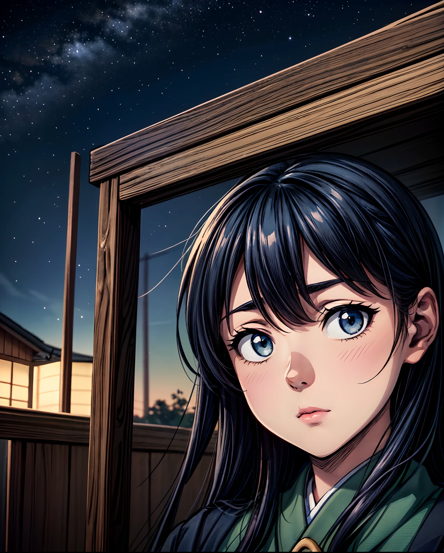 A mesmerizing Comic Strip in a 1.8 aspect ratio, set against a Japan-themed backdrop beneath a starry night sky. The narrative unfolds without text, conveying a captivating story through visuals alone. The scenes transport the viewer into a world of mystery and wonder, where the night sky holds secrets waiting to be discovered