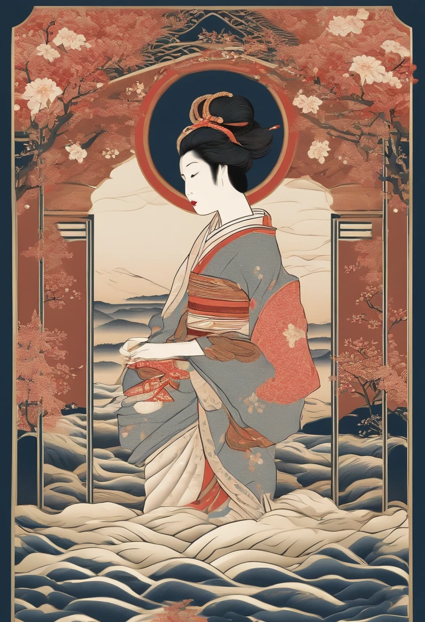 Carton packaging:rice,Yamakawa,rios,rays of sunshine,Epic composition,shadowing,National style,A very detailed ukiyo-e style illustration,A masterpiece with packaging design,Layered composition,Calm and pastel palette - AR 3:4-upbeta-s 750-style original