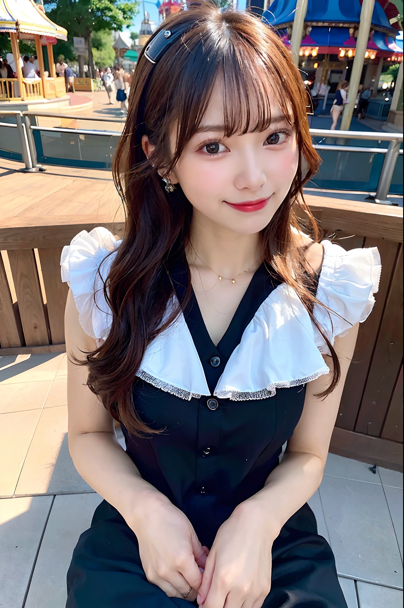 (top-quality、8K、32K、masuter piece、nffsw:1.2)、profile、(slim figure:1.2)、(s lips) 、18year old、kawaii pose、Incredibly ridiculous、(An amusement park:1.3)、Colossal tits、二重まぶた、shinny skin、Realistic rays、mare、beauitful face、(A smile:1.3)、crouching down、(From  above:1.2)、(a closeup:1.4)、blurry backround、(Front Focus)、(Dark: 1.6)、Fantasy Art、photoRealstic、Professional Lighting、extra detailed face、Award-winning、deep-shadows、natta