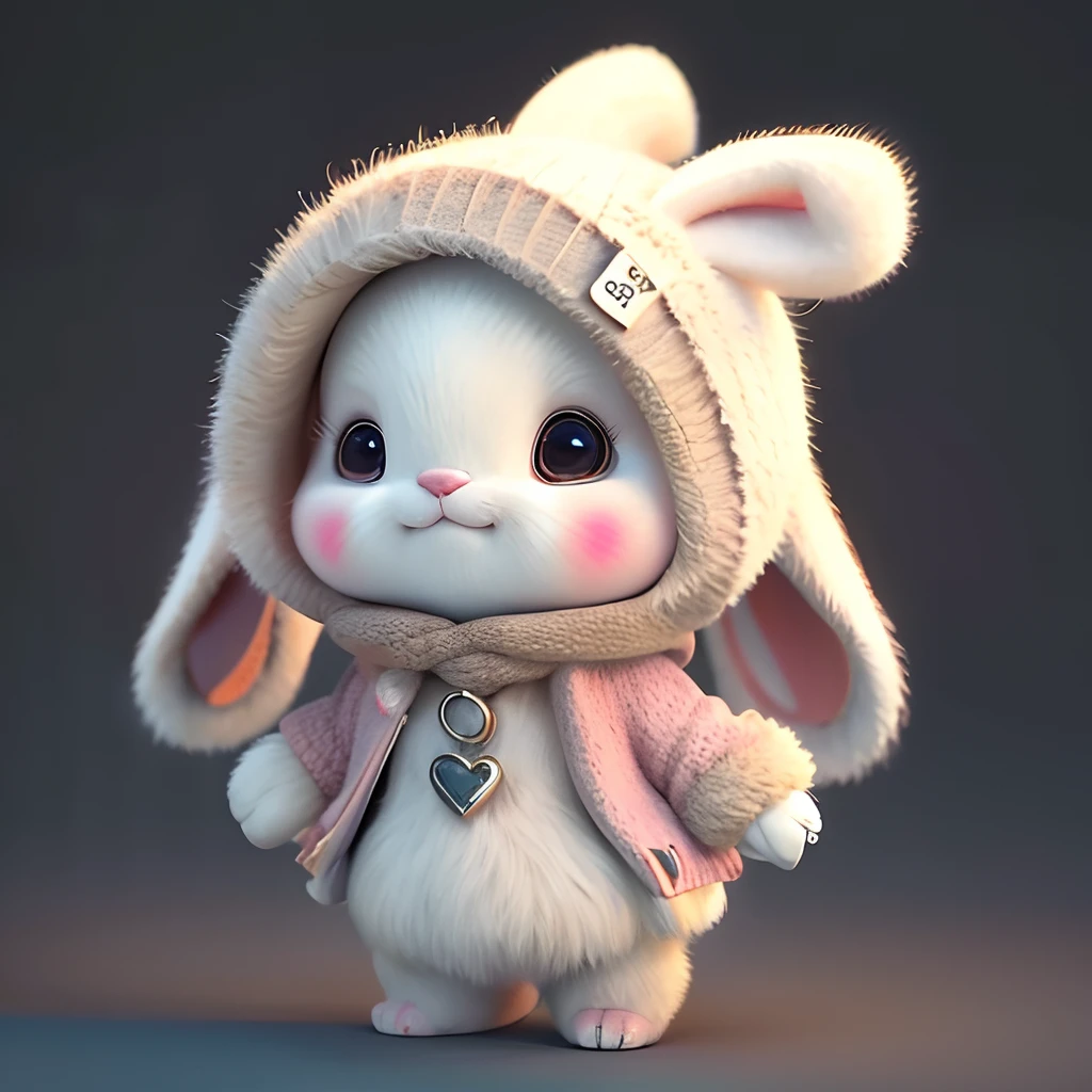 Cute bunny, smiley, by Pixar, Furry art, anime big breast, White background, Character, Outfit