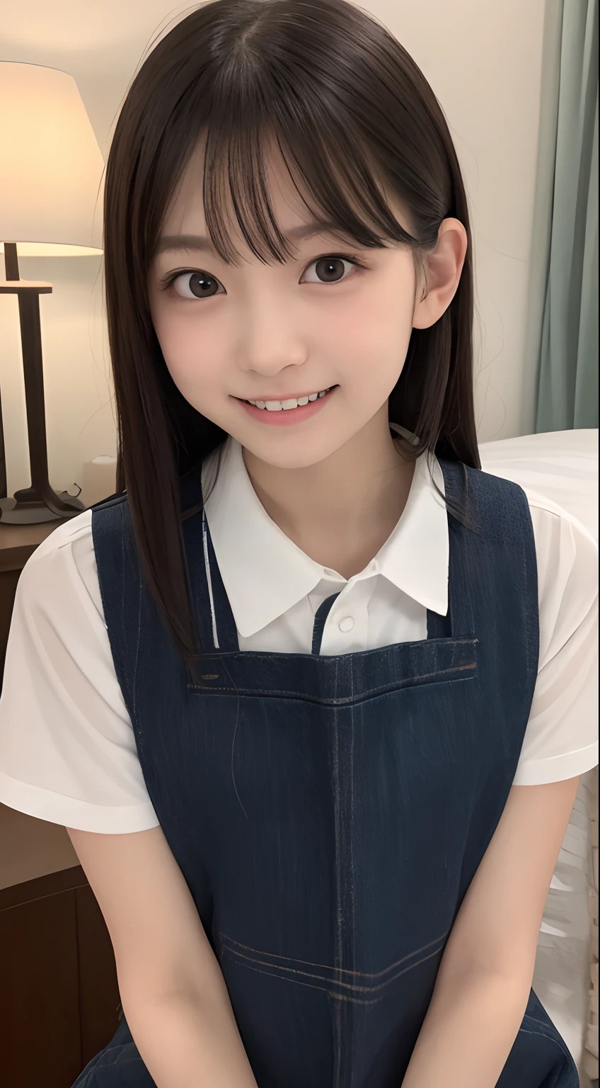 Japanese,6 years old,Baby Face、Upper body image:1.85、Ultra-flat chest:1.85、Ultra short height、An innocent smile、Flat Chestのクローズアップ、Flat Chest:1.85、cute,Primary school students,Primary school studentsの私服、Summer clothes、So small and so young、On the bed:1.85、She has her arms open wide waiting for a hug:1.85、Chirarizum