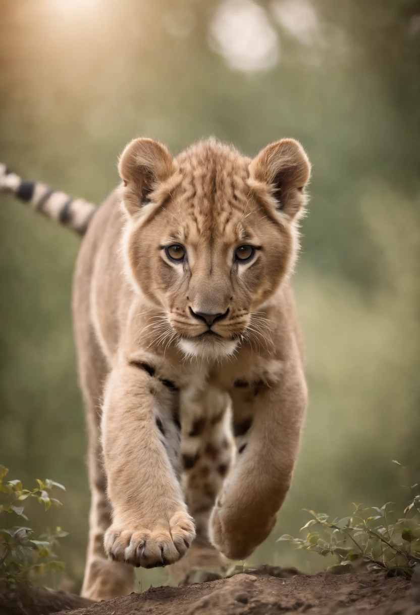 High-definition images　Lion Cub Warrior　cute　Full Body Shot　Look here　Standing　The system that comes at you