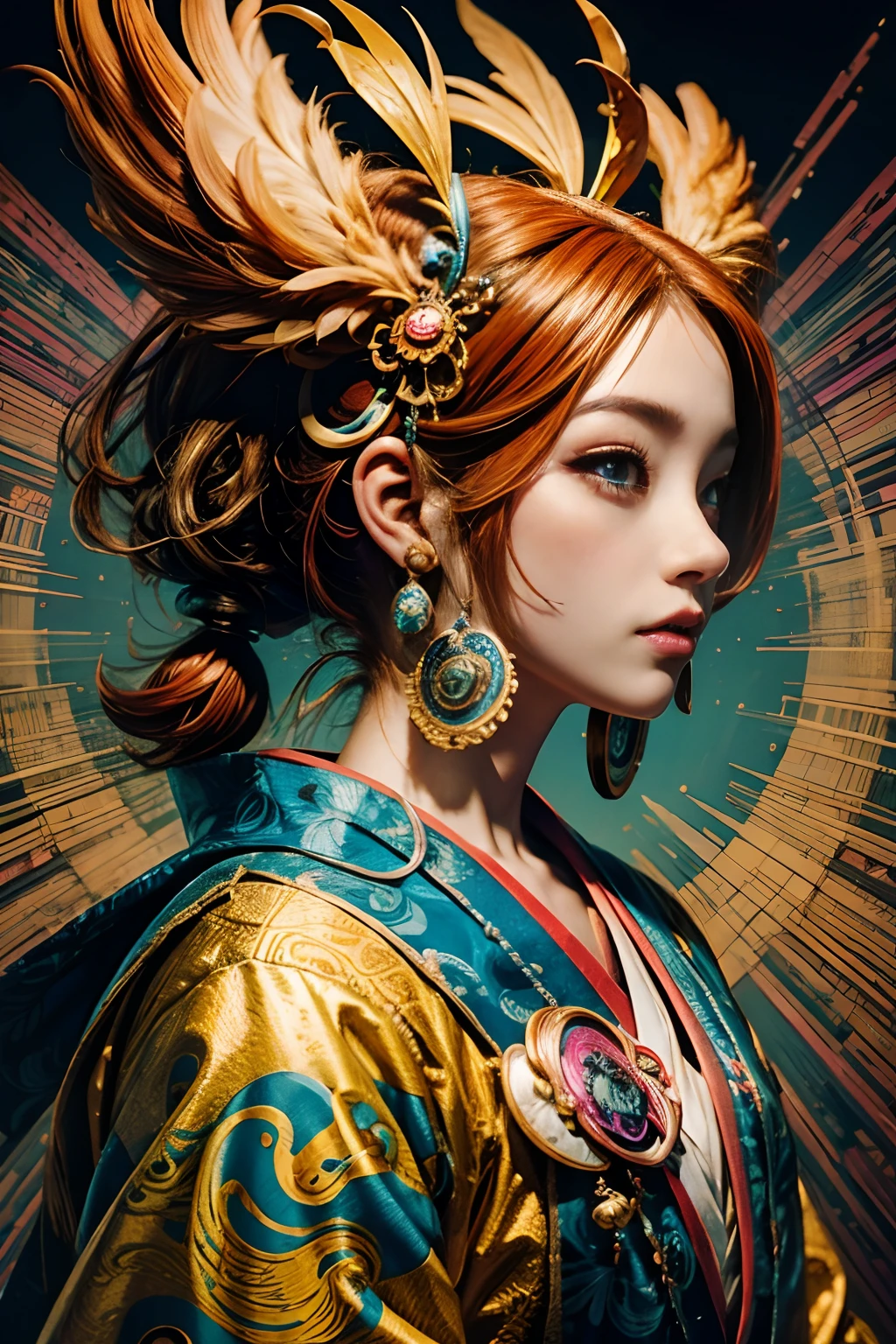A chicken-headed yokai with a charming personality，Eau，psychedelia，Ultra-detailed faces，4k
