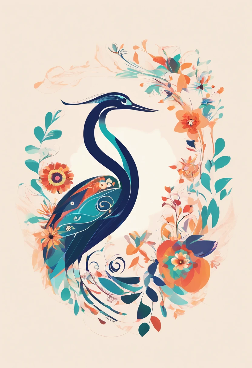 Design a flat logo,Related to the floral industry,Contains elements of "flower" and "egret" and "handmade",The overall picture is abstract and artistic。