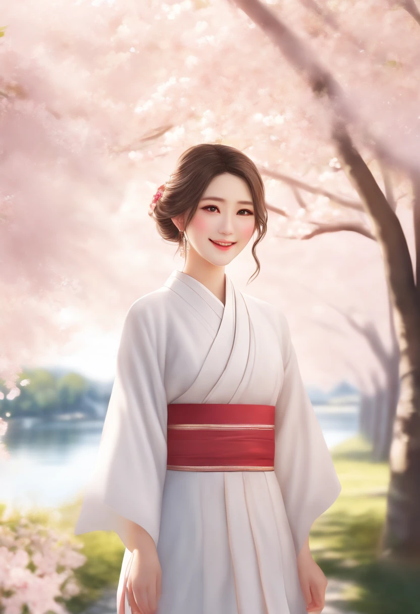 best quality, ultra high res, (photorealistic:1.4),blush,cute,(detailed face),light smile,
looking at viewer,
upper body, japanese clothes,
sunny,river,(cherry blossoms),blue sky,