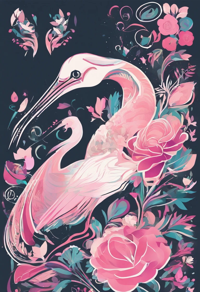 Design a flat logo,Related to the floral industry,Contains elements of "flower" and "egret" and "handmade",korean style,The overall picture is abstract and artistic。Pink tones
