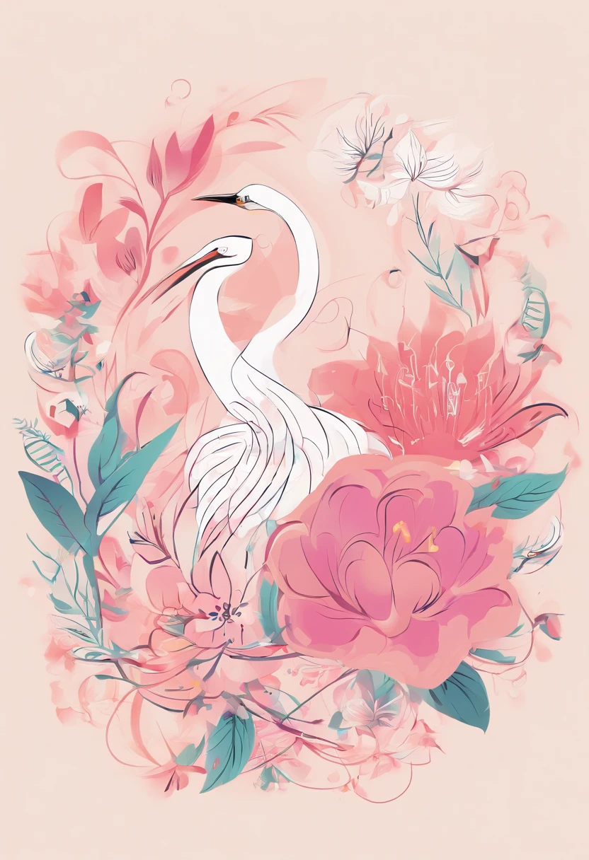 Design a flat logo,Related to the floral industry,Contains elements of "flower" and "egret" and "handmade",korean style,The overall picture is abstract and artistic。Pink tones