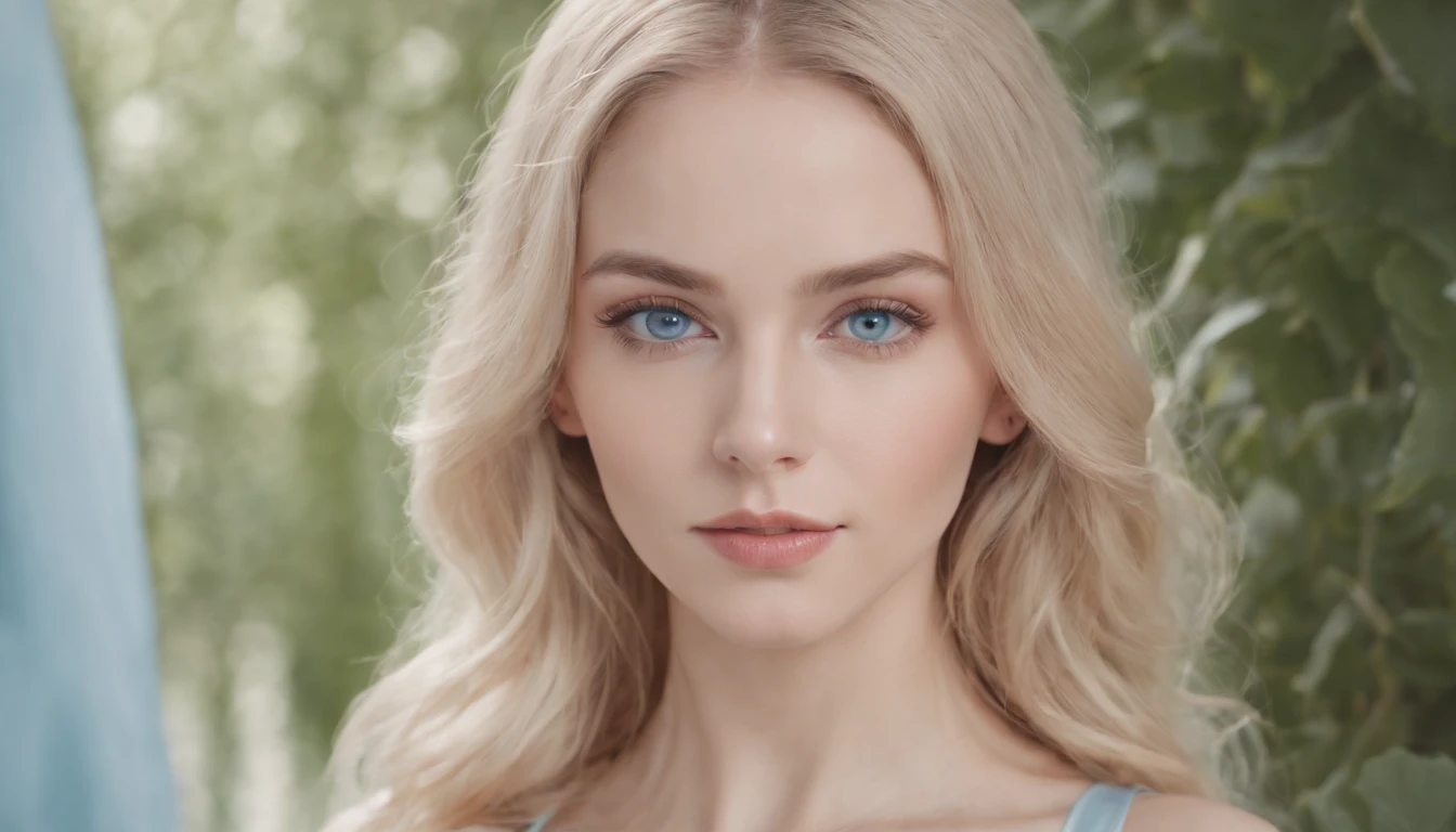 Voluminous and abundant blonde hair, Blonde woman with blue eyes and bust pose, Wear a hot bikini., full body photograph, Pale bluish skin, Songs inspired by Ana de Armas, ethereal beauty, color portrait, Beautiful pale makeup, Pale blue eyes, Pastel Blue Eyes, Pale blue skin, Unbelievably subtle, astonishing, Young subtle figure, Bright pale blue eyes, Wonderful portrait, Subtle hair, Editorial portrait, blue tone、Russian girl、Prospects for Russia