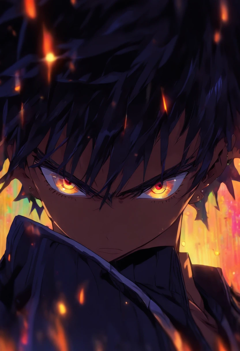 Black anime boy fade hair cut heterochromia eyes