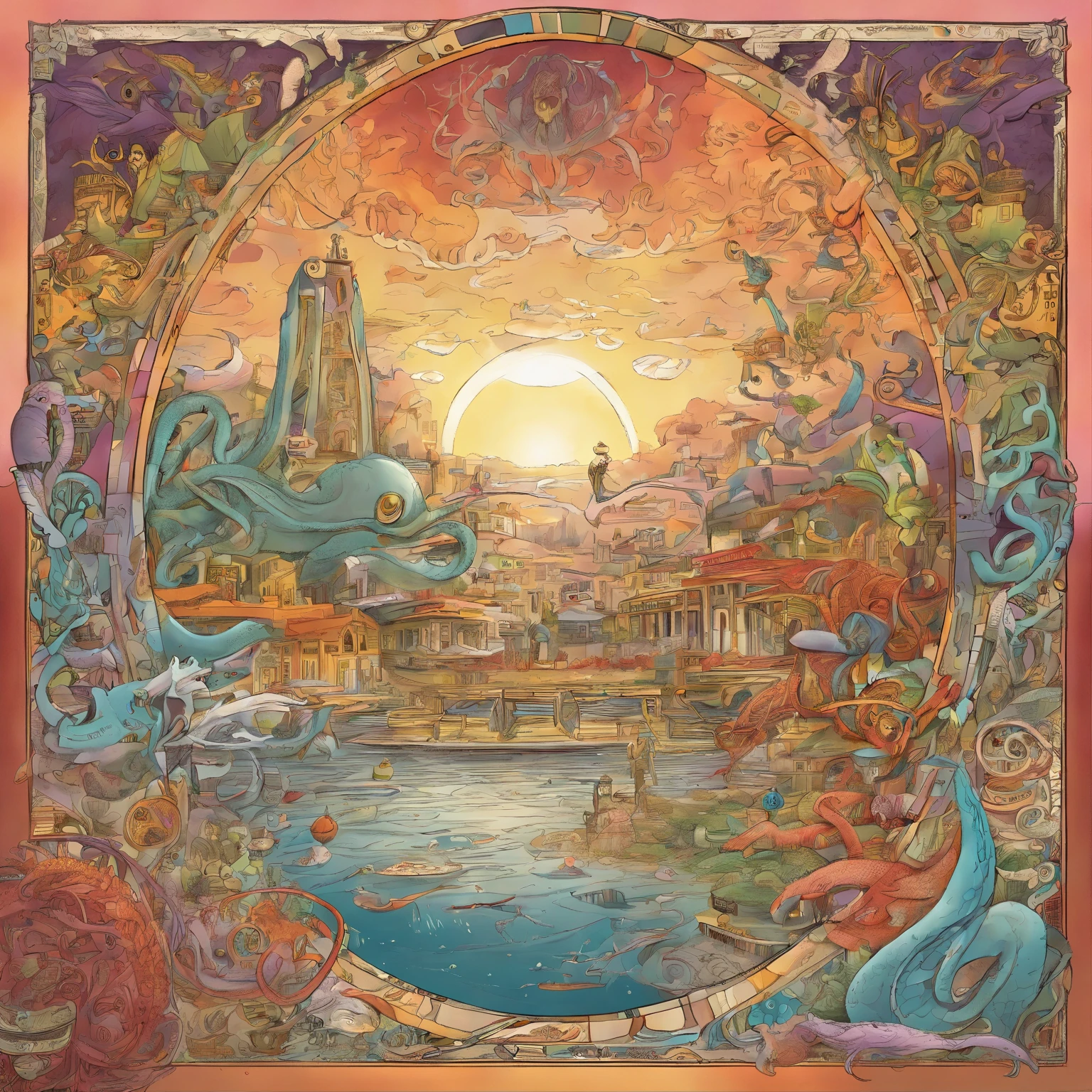 [(Mystical journalistic revelation:1.3) ::5], (masterwork, surreal, absurdres:1.28), (shamanic tentacle journalist:1.2), (towering presence, enigmatic aura:1.25), mind-bending storytelling, arcane truths, tentacles entwined in mysteries, profound insights, journalistic transcendence