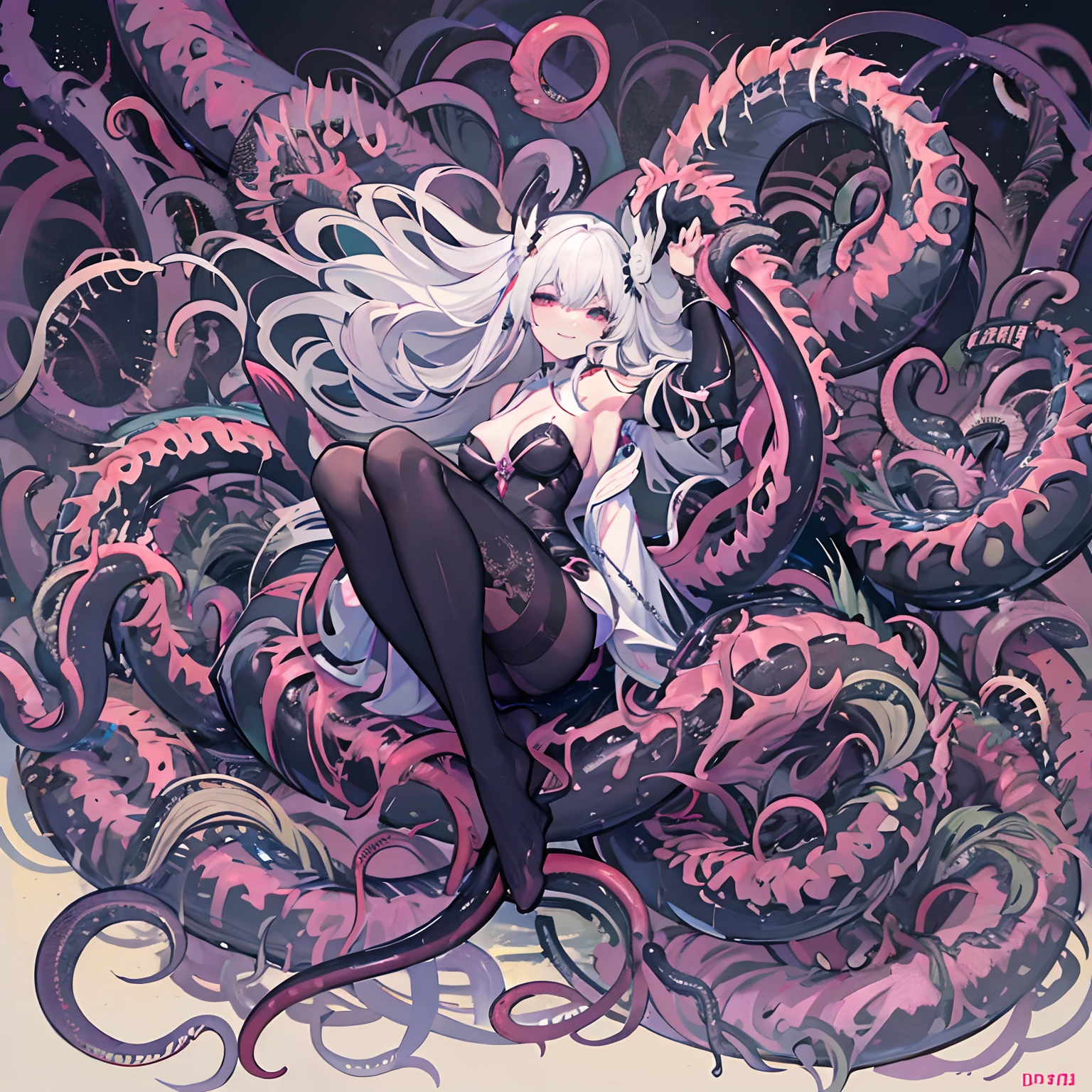 Best Quality, Nier Automata 2B,  whole body, big pointed breasts, sweating a lot,attacked by octopus tentacles, open legs,  open ass 