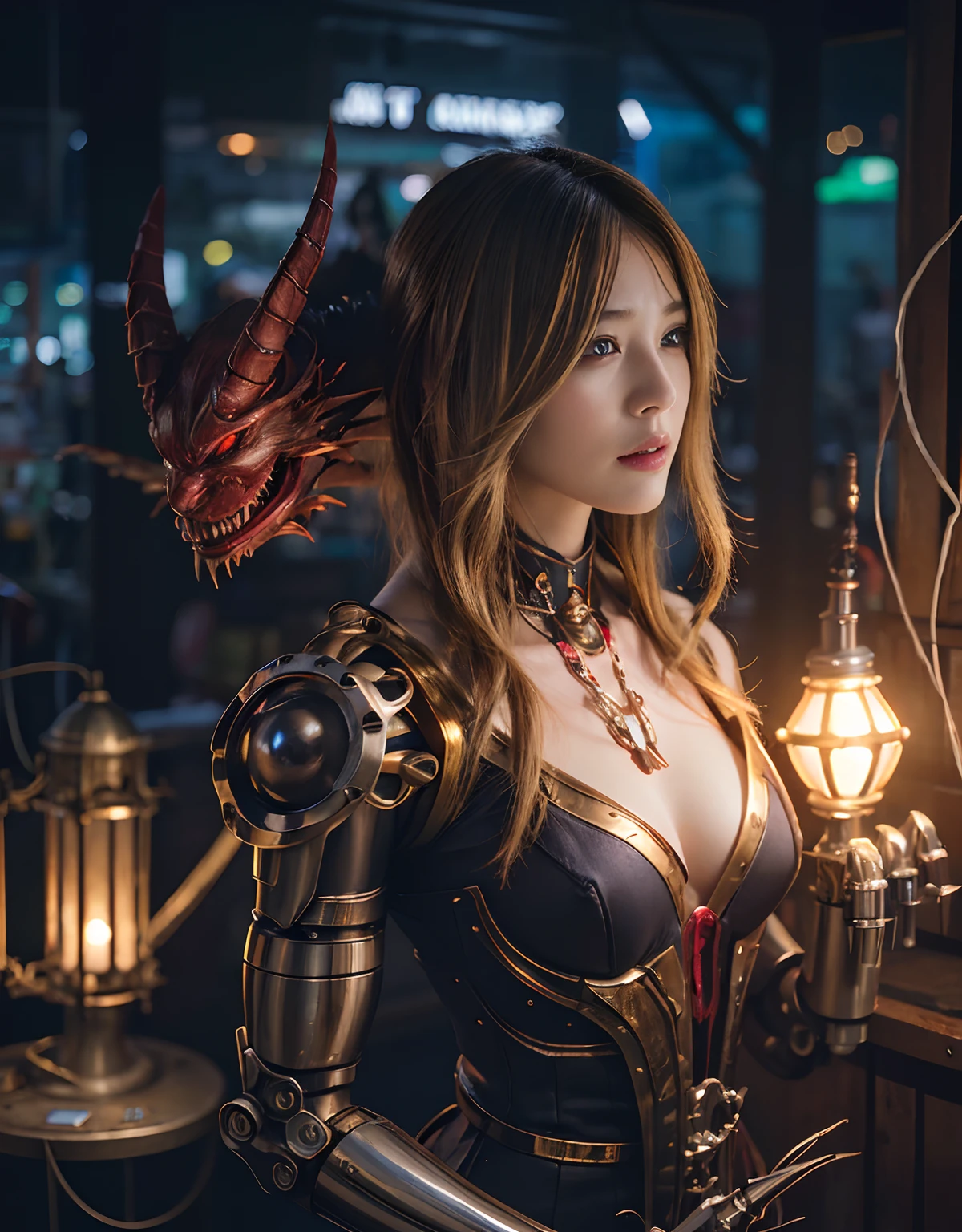 ((Fighting Demonic Beasts))、top-quality、masterpiece、超A high resolution、(Photorealsitic:1.4)、Raw photo、1人、Golden hair、glowy skin、(((1 Mechanical Girl)))、With a beautiful knife、(Blue Metal Bodysuit)、(beautiful forest background)、(Fighting Demonic Beasts)、(Small LED)、((super realistic details))、portlate、(Strong giant demon beast background),globalillumination、Shadow、octan render、8K、ultrasharp、Colossal tits、Raw skin is exposed in cleavage、metals、Details of complex ornaments、Japan details、highly intricate detail、Realistic light、CGSoation Trends、Red Eyes、radiant eyes、Facing the camera、neon details、(Mechanical limbs)、(blood vessels connected to tubes)、Mechanical vertebrae attached to the back、mechanical cervical attaching to neck、(Wires and cables connecting to the head)、Gundam、Small LED、,Mechanical thighs、Toostock、(Hands are also made of machines)、(Attack of the Monster Beasts)、(Wounded in a deadly battle)、