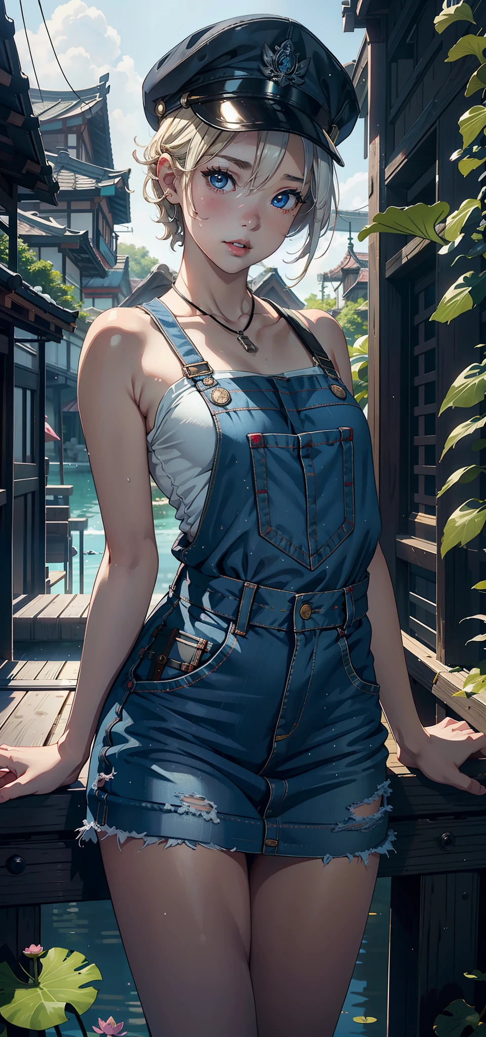 1female,45 yers old,A MILF,熟妇,mature,Married woman is a little fat,The chest is large,Huge cleavage, A sagging breast,独奏,(Background with:the rainforest) ,high ponytails,Short hair details,seen from the front, The sky is mostly cloudy,(((tmasterpiece),(Very detailed CG unified 8k wallpaper),Best quality at best,电影灯光,detailed back ground,beautidful eyes,Bright pupils,黑The eye,Snow-whiteskin,Redlip(very delicate beautiful),(Beautiful and detailed eye descriptions),ultra - detailed,tmasterpiece,))facing at the camera,A high resolution,ultra - detailed),The chest is large,A sagging breast,revealing breasts,Bare genitals, convex,legs are open,Raised sexy,Camel toes,face flushed,,(dressed in:denim short,aprons)