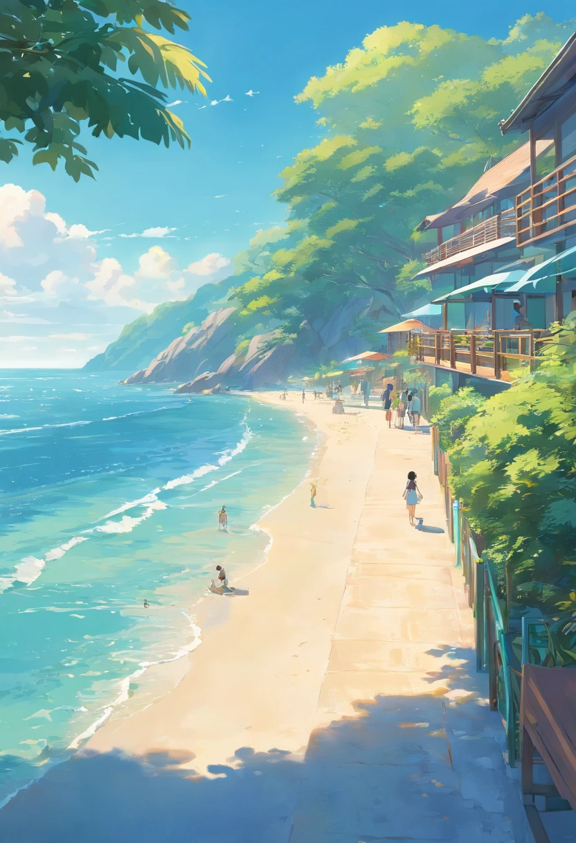 Regenerate a resort-style image of a seaside scene
