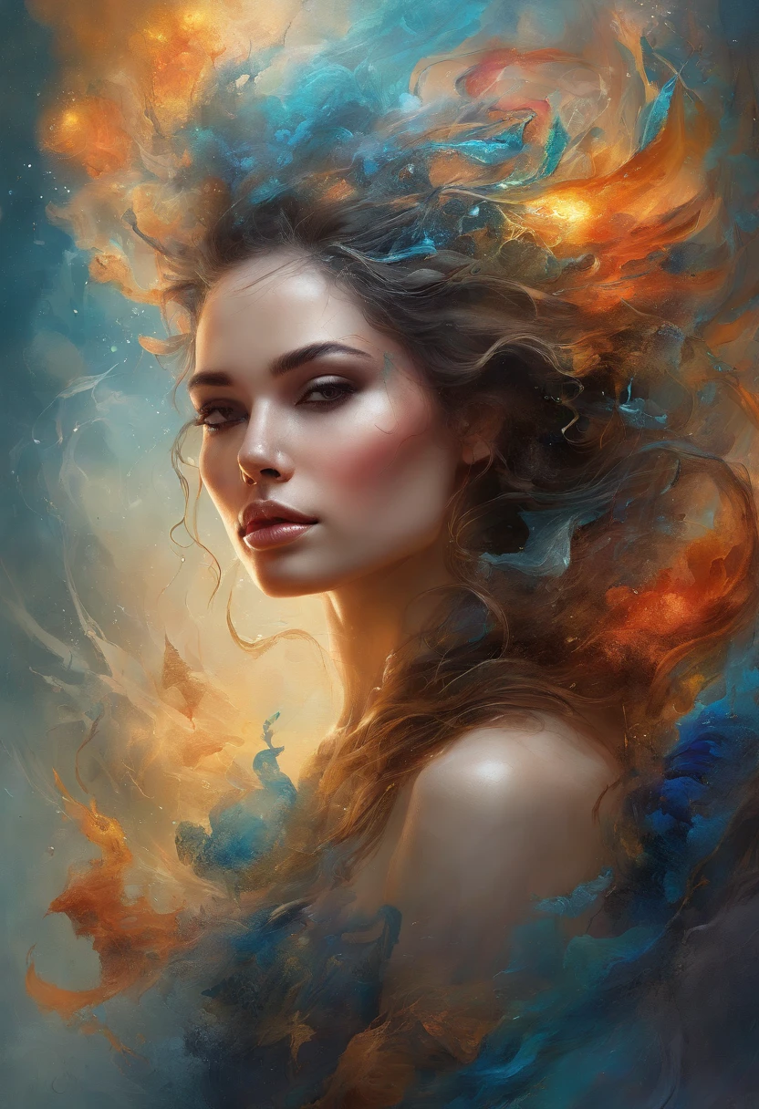 modelshoot style, (extremely detailed CG unity 8k wallpaper), Chaotic storm of intricate liquid smoke in the head, stylized beauty full - length abstract portrait, wet-skin, by petros afshar, ross tran, tom whalen, peter mohrbacher, artgerm, shattered glass, ((bubbly underwater scenery)) radiant light octane render highly detailed ((evil aesthetic))