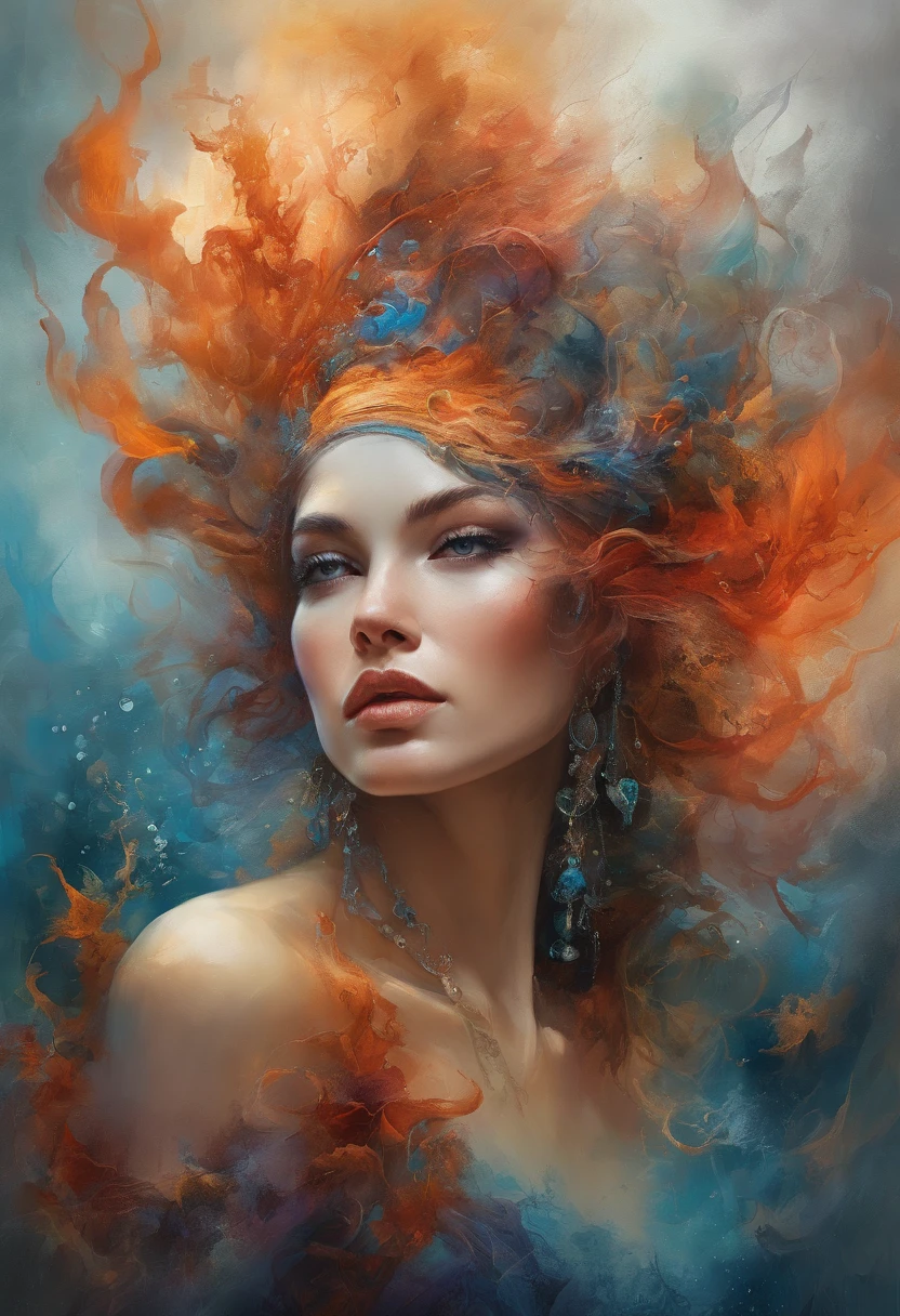 modelshoot style, (extremely detailed CG unity 8k wallpaper), Chaotic storm of intricate liquid smoke in the head, stylized beauty full - length abstract portrait, wet-skin, by petros afshar, ross tran, tom whalen, peter mohrbacher, artgerm, shattered glass, ((bubbly underwater scenery)) radiant light octane render highly detailed ((evil aesthetic))