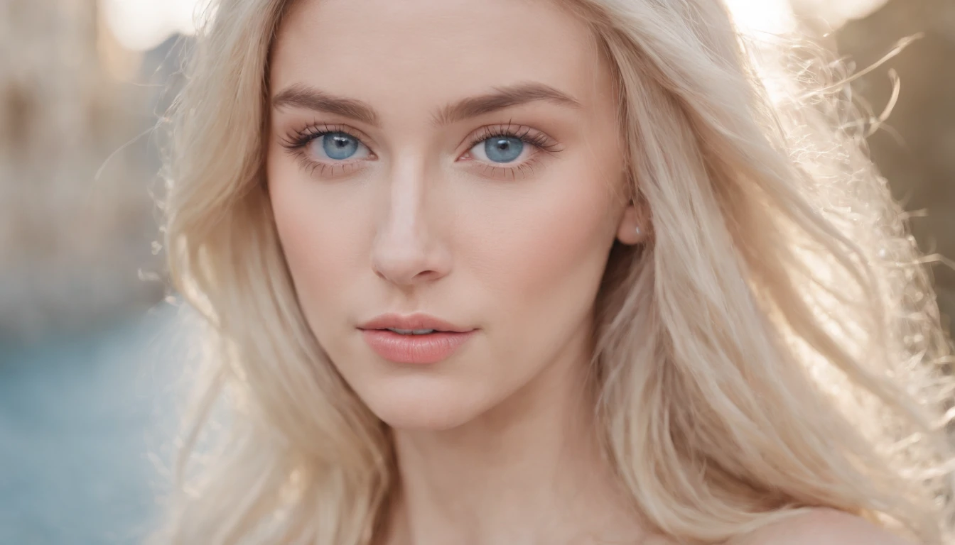 (Swollen head), (thick, Textured blonde hair), (thick, Textured blonde hair), (thick, Textured blonde hair). Blonde woman with blue eyes and bust pose, Wear a hot bikini...., full body photograph, Pale bluish skin, Songs inspired by Ana de Armas, ethereal beauty, color portrait, Beautiful pale makeup, Pale blue eyes, Pastel Blue Eyes, Pale blue skin, Unbelievably subtle, astonishing, Young subtle figure, Bright pale blue eyes, Wonderful portrait, Subtle hair, Editorial portrait, blue tone、Russian girl、Prospects for Russia, (Old Towns in Europe)