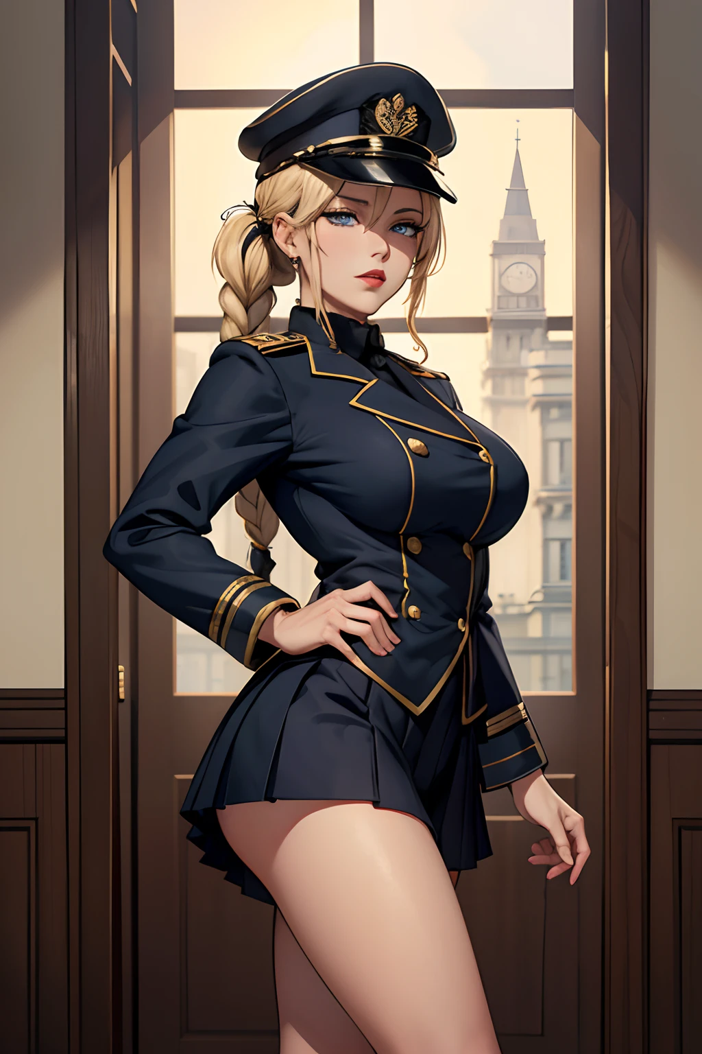 1Feminino,35 anos,prumo,Seio extremamente grande, solo,(Antecedentes com:Guerra,O mar,Battleships,) Ela tem cabelo preto curto,Standing on the bow of the ship,,visto de frente, Twist Braids, mostly cloudy sky,(((tmasterpiece),(Muito detalhado CG unidade 8k papel de parede),melhor qualidade,cinmatic lighting,fundo detalhado,belos olhos detalhados,pupilas brilhantes,olhos azuis,Pele branca de neve,red lip(Muito fino e bonito),(Beautiful and detailed eye description),Ultra - Detalhado,tmasterpiece,))Facing the camera squarely,A high resolution,Ultra - Detalhado),revelando seios,Genitalia only, bojo,legs are open,Criado sexy,dedos de camelo,tez corada,Desire for dissatisfaction,Fachada,Soviet Navy,Officer's cap,um terno de marinheiro,Uniforme da Mulher-Maravilha,biquini(anime,8k,masterpiece, top quality, best quality,beautiful and aesthetic:1.2,professional illustrasion:1.1,ultra detail:1.3,perfect lighting),extremely detailed,highest detailed,incredibly absurdres,highres,ultra detailed,intricate:1.6,(butler girl),blue eyes,(half-closed eyes),bored,blonde hair,medium hair,(asymmetrical hair),(side ponytail),(hair between eyes),oily skin,thin pubic hair,Long Sleeve Shirts,Black socks,butler uniform,breast grab,very short pleated miniskirt,clothes lift,slut,whore, nsfw,naked