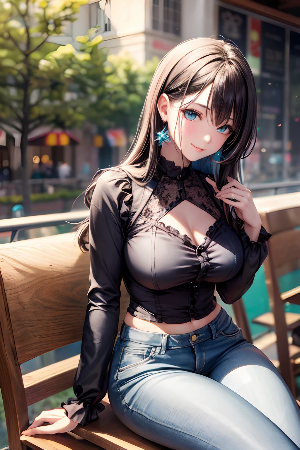 Mulher chorando, olhos vermelho palpebras dupla rosto triste,cabelo na frende do rosto ,sitting on a park bench with her hand on her face torn clothes white bra jeans, sapato de skatista preto,numa chuva