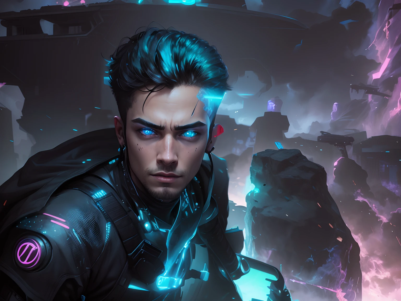 Change background cyberpunk handsome boy, realistic face,8k, ultra realistic