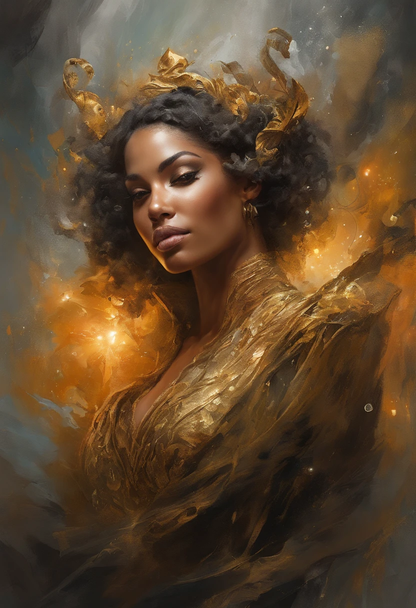 a digital illustration of a beautiful west african woman in Art Nouveau style, anime, hyperrealistic, exotic, gorgeous face and big light brown eyes, symmetrical hoop earrings, hands, intense stare, upper body, light symmetrical background, realistic proportions, highly detailed, smooth, sharp focus, 8k, ray tracing, viva magenta pantone color, concept art illustration, trending on artstation, by artgerm, god rays of soft light