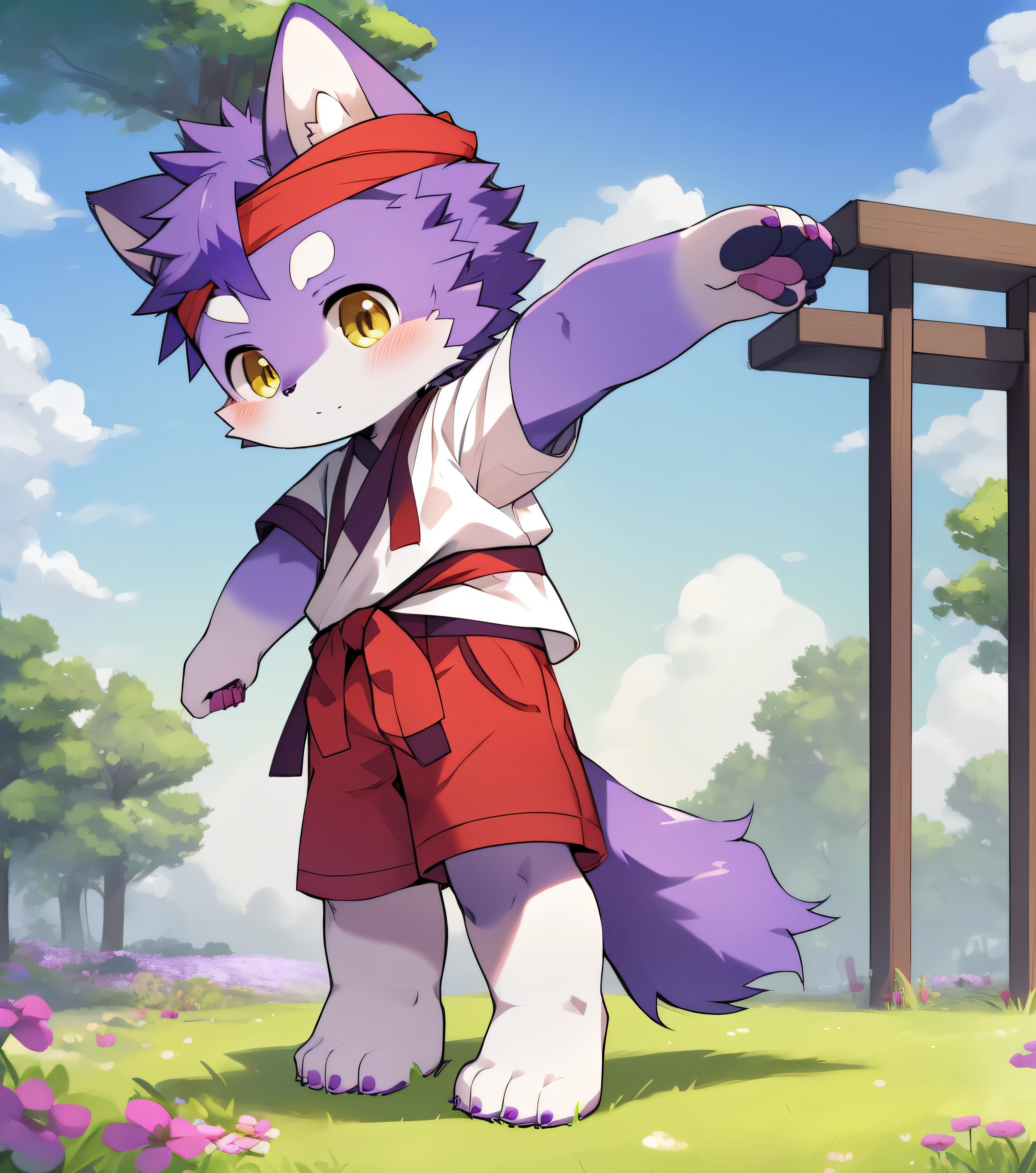Purple fur,Purple fur,Purple skin,Beast too,Orc little boy,grassy fields,lawns,standing on your feet,Attention,blue-sky,shaggy,shaggy,Purple fur,Purple fur,Purple fur,Purple fur,Purple hair,male people,canid,adolable,adolable,adolable,solo person,Detailed fur,Yellow eye kernel,Thick eyebrows,Fluffy tail,white short sleeve,short white pants,ultra - detailed:1.0,Libido boy,toddlers,toddlers,toddlers,Children,children's,Gamine,Beast too,Beast too,Beast too,adolable,adolable,Shota(Via Dagasi:1.1),anatomy correct,Barefoot,The barefoot,Barefoot,Barefoot,Barefoot,standing on your feet,Attention,bald-headed,Cat feet,lawns,grassy fields,On the lawn,on a grassy field,Step on the grass,Trampling on small grass,Step on the grass,Trampling the meadow,Step on the lawn,Trampling the lawn,bald-headed,balding,balding,Purple paws,Purple paws stepped on the grass,Purple paws on the grass,Purple paws,Trampled grass,Trampled grass,Stand on the lawn,standing in grassy field,Stand on the lawn,red waistband,komono,Red headband,Blood,A child with a katana in his hand,A child with a serious expression,Very shiny purple fur,Wide and thick red headband