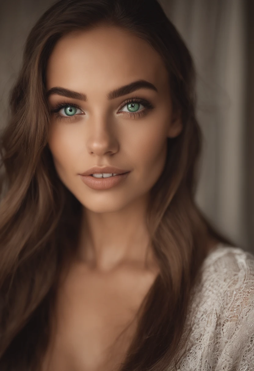 Femme arafed avec un soutien-gorge blanc et un collier, fille sexy aux yeux verts, Portrait Sophie Mudd, cheveux bruns et grands yeux, selfie of a young woman, Yeux de chambre, Violet Myers, sans maquillage, maquillage naturel, looking straight at camera, Visage avec Artgram, Maquillage subtil, Superbe photo du corps entier, piercing green eyes,Completely naked show her