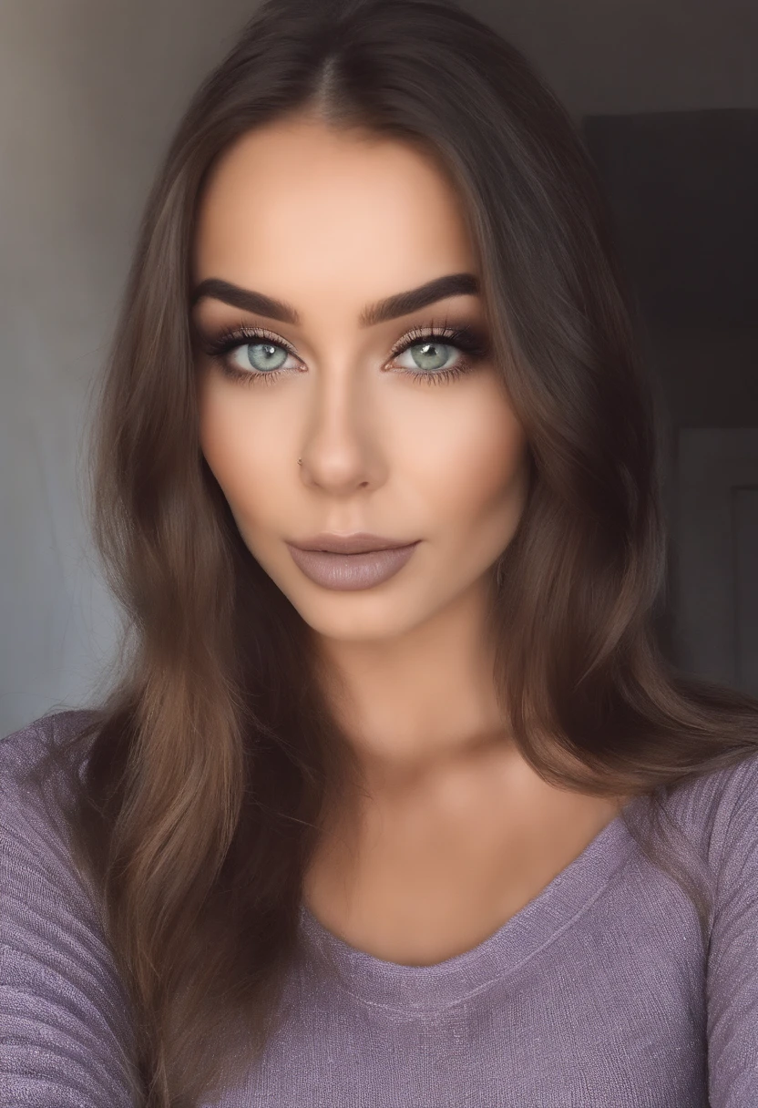 Femme hispanic, fille sexy aux yeux verts, Portrait Sophie Mudd, cheveux bruns et grands yeux, Selfie d'une jeune femme, Yeux de chambre, Violet Myers, sans maquillage, maquillage naturel, looking straight at camera, Visage avec Artgram, Maquillage subtil, Superbe photo du corps entier, piercing green eyes,