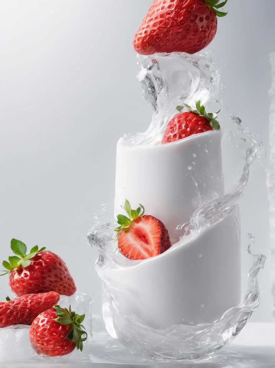 The beauty of a fine white dress, wetting hair, high detailing, close-up,Otoraw Cinematic,Ultra-realistic photos,Ultra Photo Realism,Digital SLR,Soft lighting,Product photos of 5 strawberries that fall into the water、Drippy、Splashing clear liquid、water bloom,dynamic compositions,(Master Parts) (top-quality) (detailliert) (Cinematic lighting) (foco nítido) (Convoluted), Master Parts, top-quality, 超A high resolution, 8KUHD,A detailed eye_nffsw, Detalhador Furtástico