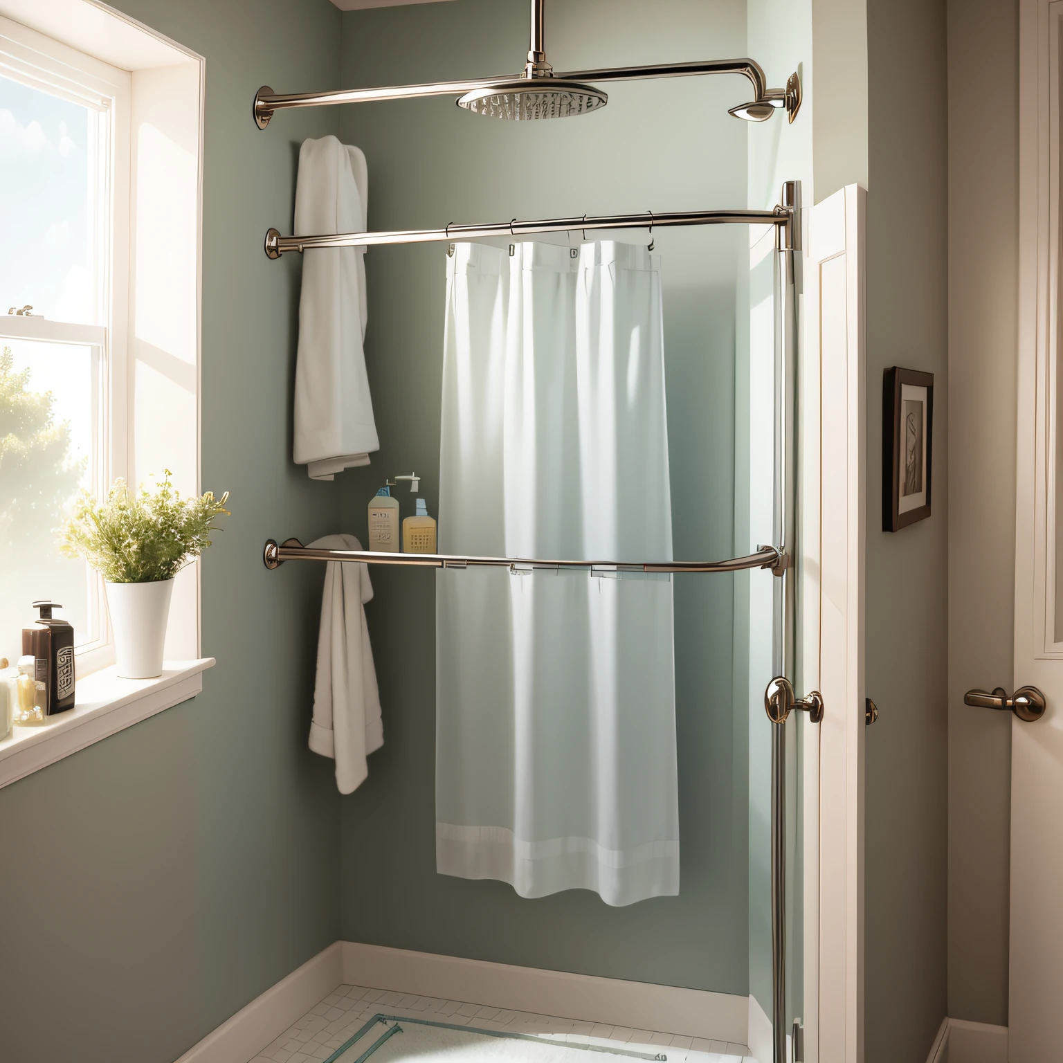 easy clean shower with Shower Curtain Rod and Shelf