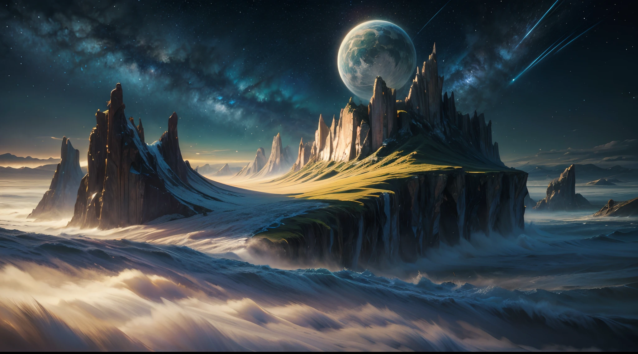 (best quality,4k,8k,highres,masterpiece:1.2),ultra-detailed,(realistic,photorealistic,photo-realistic:1.37),oil paints,surreal atmosphere,abstract landscape,dreamlike,ethereal colors,vibrant strokes,texture,harmonious blend of colors,light and shadow,depth,impressionistic style,brushwork,wispy clouds,soft edges,subtle transitions,organic forms,loose and expressive,sublime,otherworldly,symbols of nature,fantasy elements,unconventional composition,vivid and intense hues,sublime beauty,mystical,unfamiliar lands,unfolding mystery,positive energy,rhythmic patterns
