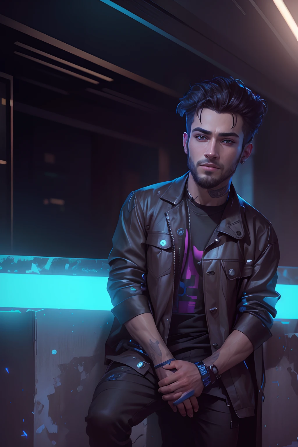 Change background cyberpunk handsome boy,  realistic face, 8k, ultra realistic