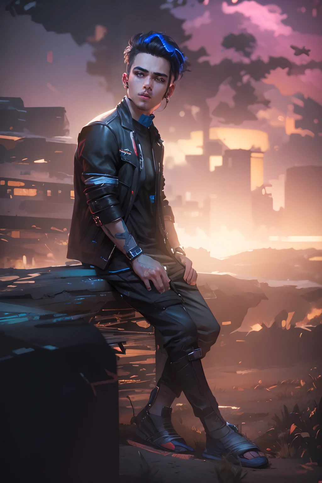 Change background cyberpunk handsome boy, realistic face, 8k, ultra realistic