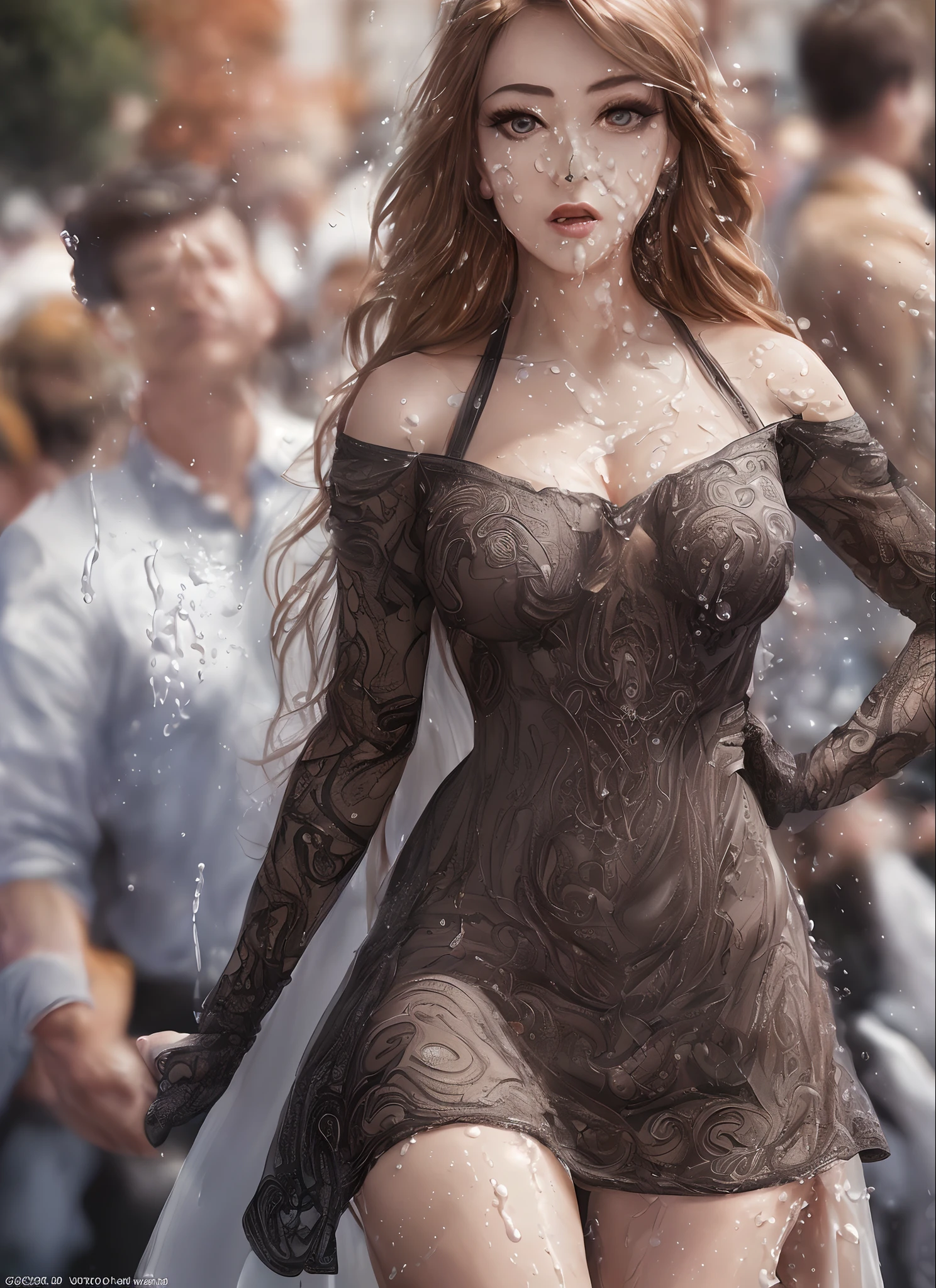 full body photo of (((woman in public))). woman is squatting, (spreading legs), while (((fingering :1.4))) with ((fingers inside he is wearing a (little silk dress:1.4), lifting dress above . ((cum overflowing from :1.2)). ((beautiful and detailed face and eyes:1.2)). ((people walking in background:1.4)), (in public), candid, exhibitionism. absurd resolution, (skin pores), masterpiece, ultra-detailed, ((lifelike)), vivid, intricate details, (((photorealistic))), visceral experience, realism, hyper realistic, (dynamic angle), (sharp focus)