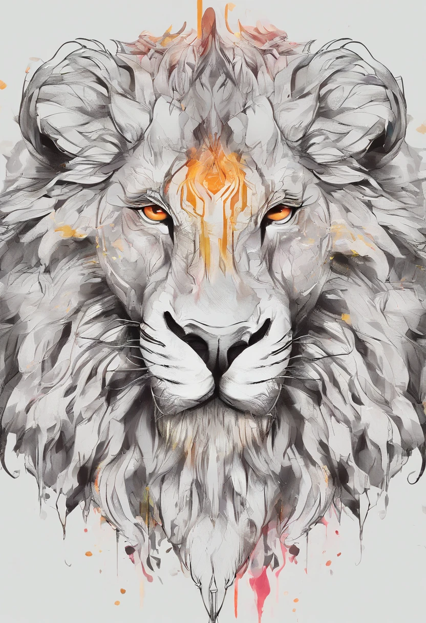 arte splash, a lion head, juba bem detalhada ((fundo branco)), olhos penetrantes, epic instagram, art-station, estilo splash de tinta colorida+, contorno, hiperdetalhado intricadamente detalhado, Motor irreal, genial, detalhes intrincados, tela inicial, cores complementares, conceito de fantasia arte, 8K分辨率, obra-prima do deviantart, oil-painting, pinceladas pesadas, pingos de tinta, artes de salpicos