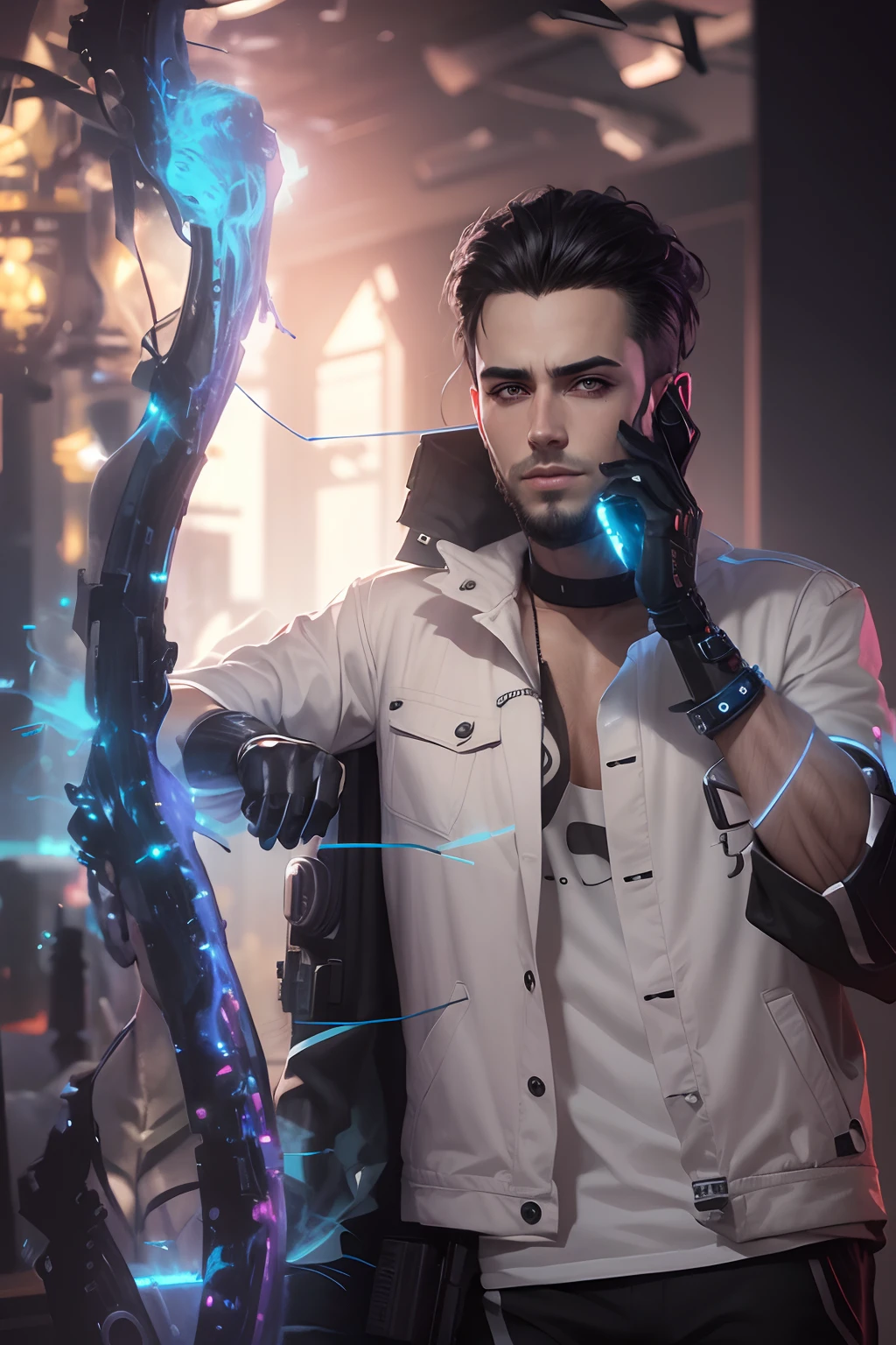 Change background cyberpunk handsome boy,  realistic face, 8k, ultra realistic