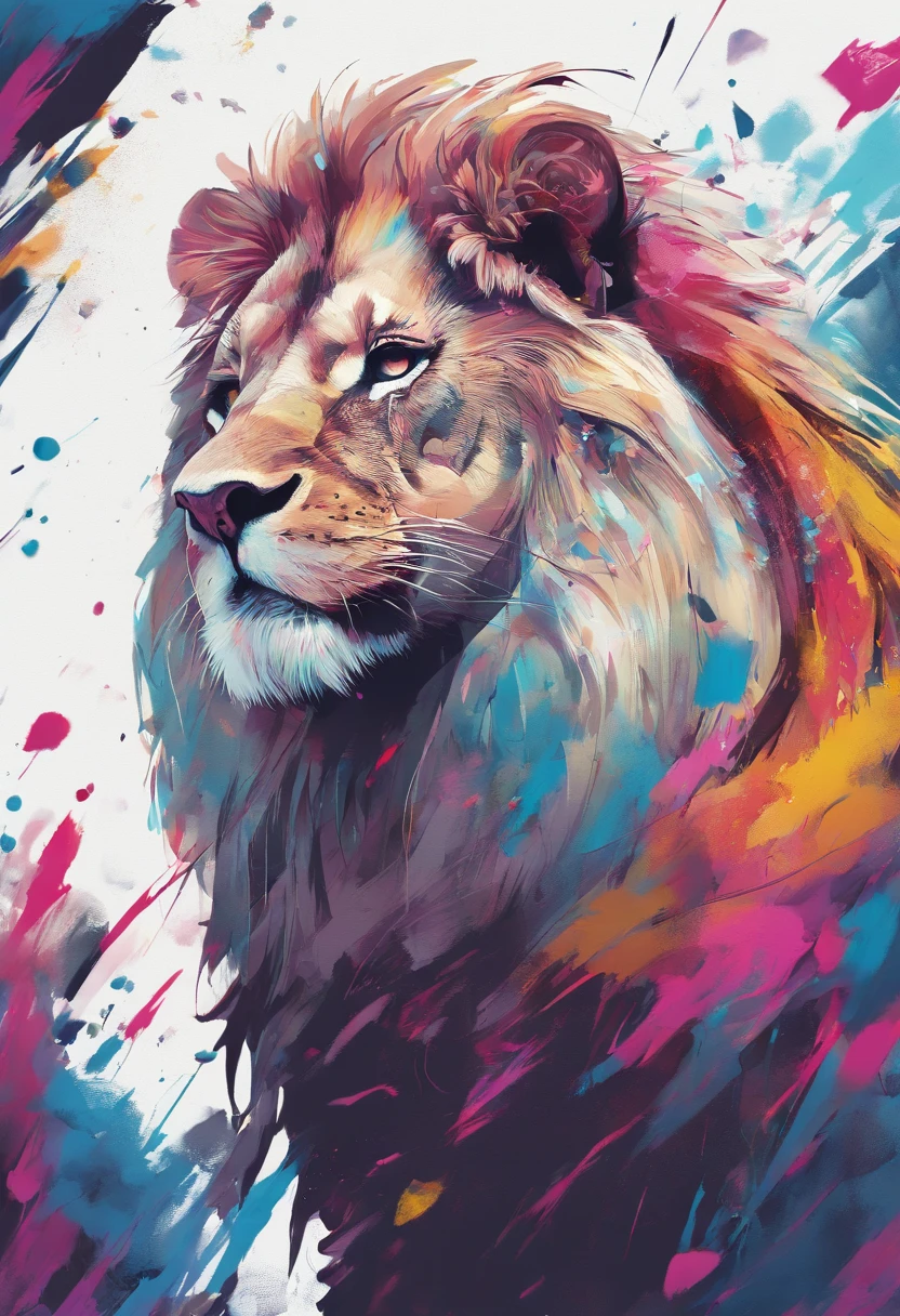 arte splash, a lion head, juba bem detalhada ((fundo branco)), olhos penetrantes, epic instagram, art-station, estilo splash de tinta colorida+, contorno, hiperdetalhado intricadamente detalhado, Motor irreal, genial, detalhes intrincados, tela inicial, cores complementares, conceito realista arte, 8K分辨率, obra-prima do deviantart, oil-painting, pinceladas pesadas, pingos de tinta, artes de salpicos