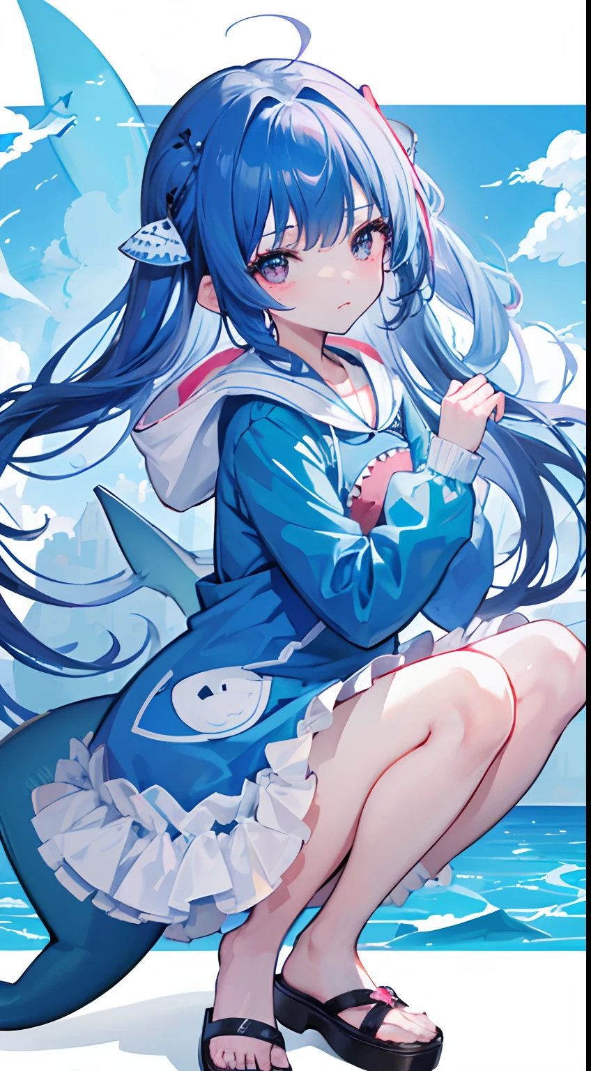 hight resolution、hightquality、ultra-detailliert、8k wallpaper、1 girl in、kawaii、Wearing a shark costume、Kamimei、Melancholy is in the air、Lovers