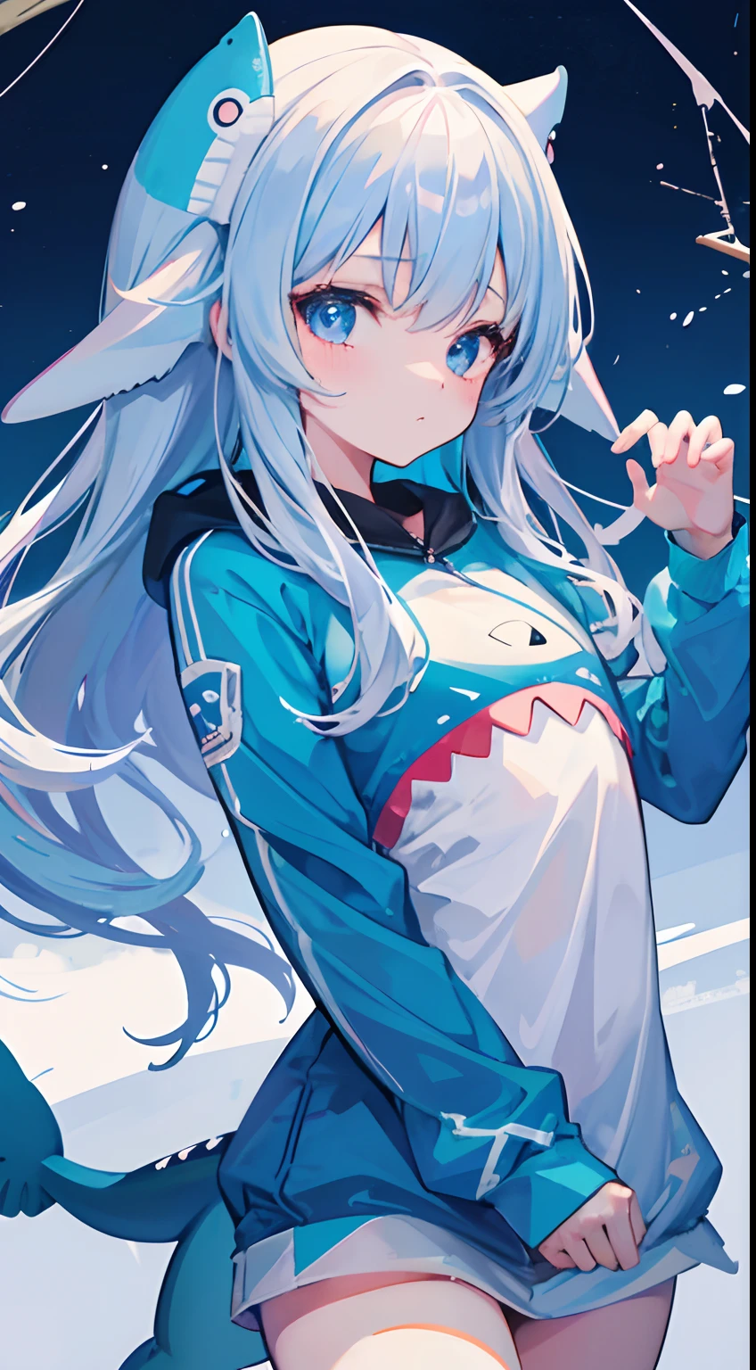 hight resolution、hightquality、ultra-detailliert、8k wallpaper、1 girl in、kawaii、Wearing a shark costume、Kamimei、Melancholy is in the air、Lovers