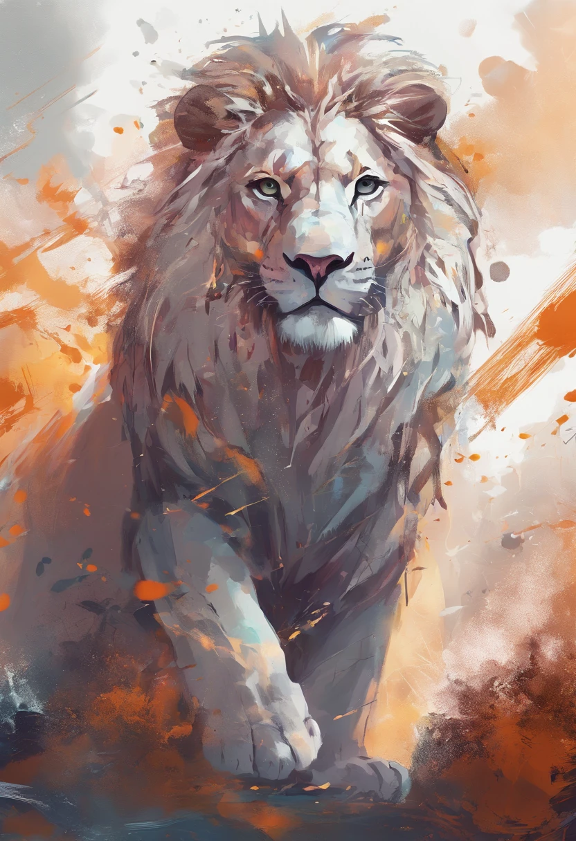 arte splash, a lion head, juba bem detalhada ((fundo branco)), olhos penetrantes, epic instagram, art-station, estilo splash de tinta colorida+, contorno, hiperdetalhado intricadamente detalhado, Motor irreal, genial, detalhes intrincados, tela inicial, cores complementares, conceito realista arte, 8K分辨率, obra-prima do deviantart, oil-painting, pinceladas pesadas, pingos de tinta, artes de salpicos