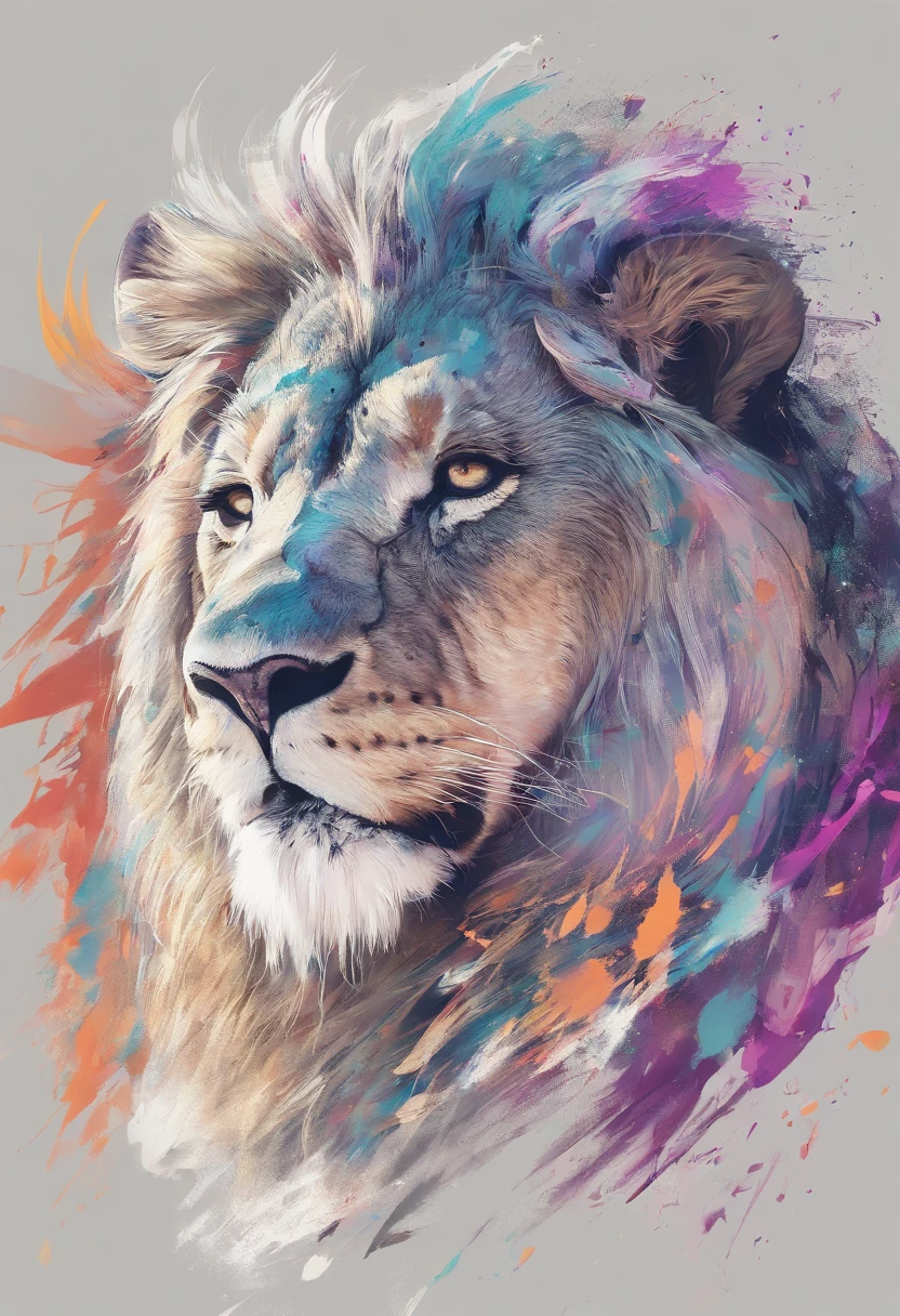 arte splash, a lion head, juba bem detalhada ((fundo branco)), olhos penetrantes, epic instagram, art-station, estilo splash de tinta colorida+, contorno, hiperdetalhado intricadamente detalhado, Motor irreal, genial, detalhes intrincados, tela inicial, cores complementares, conceito realista arte, 8K分辨率, obra-prima do deviantart, oil-painting, pinceladas pesadas, pingos de tinta, artes de salpicos
