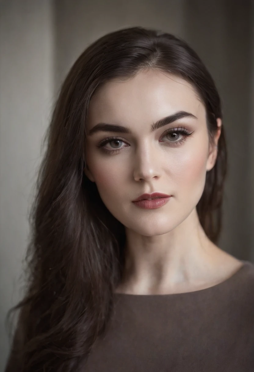 Sasha Grey, (((photorealistic), (grayscale:1.2),  (photography), (best quality:1.5), (shredded and cropped hair),  face close, 80mm, soft focus , film grain:1.2, delicate makeup, dark matte lipstick,