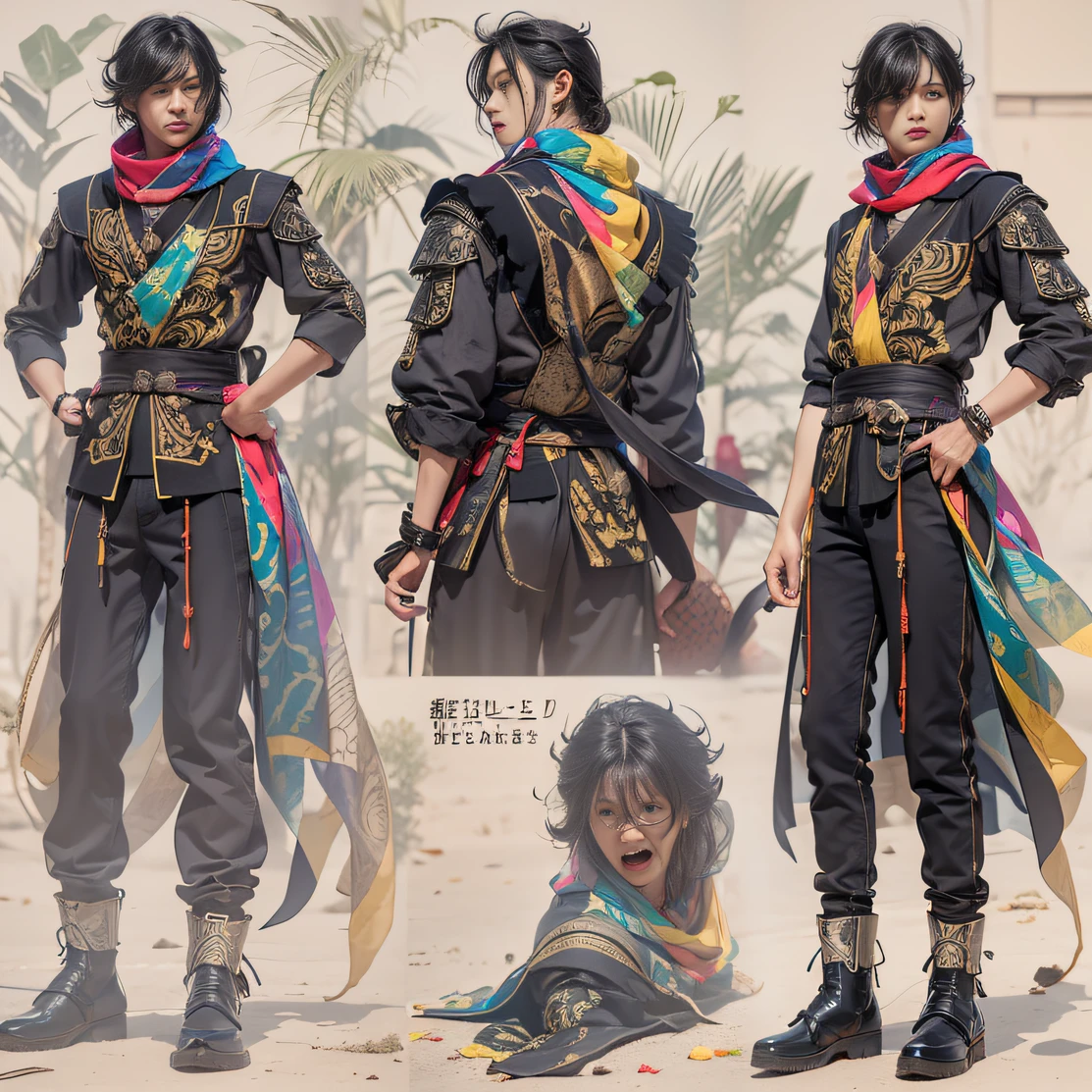 （Sunny）My eyes were full of confusion，He clenched his fists，Rush up，Deliver a fatal blow to your opponent，full bodyesbian，Full Body Male Mage 32K（tmasterpiece，k hd，hyper HD，32K）Flowing black hair，The camp is disorganized，zydink， Rainbow colors， patriot （rainbowing）， （Linen batik scarf）， Angry fighting stance， looking at the ground， Batik linen bandana， Chinese python pattern long-sleeved garment， （Abstract propylene splash：1.2）（（（rainbowing））），The male mage was furious，
