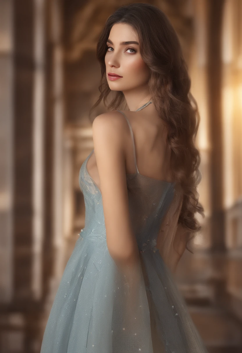 closeup shot, woman in a dress standing in front of a window, romanticism, in evening gown, flowing gown, wearing a flowing dress, mysterious woman, haunting beautiful young woman, wearing a white flowing dress, flowing dress, woman in dress, extremely moody blue lighting, 