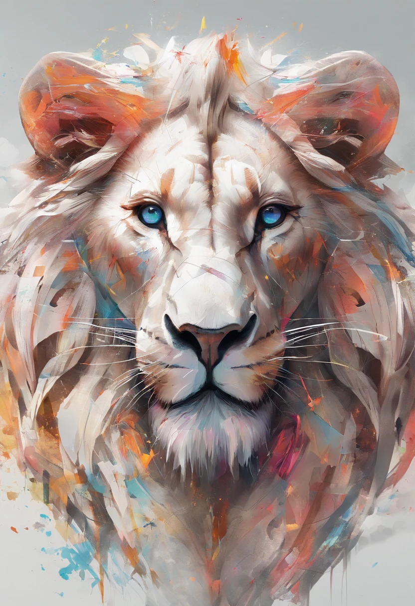 arte splash, a lion head, juba bem detalhada ((fundo branco)), olhos penetrantes, usando uma coroa de rei, epic instagram, art-station, estilo splash de tinta colorida+, contorno, hiperdetalhado intricadamente detalhado, Motor irreal, genial, detalhes intrincados, tela inicial, cores complementares, conceito realista arte, 8K分辨率, obra-prima do deviantart, oil-painting, pinceladas pesadas, pingos de tinta, artes de salpicos