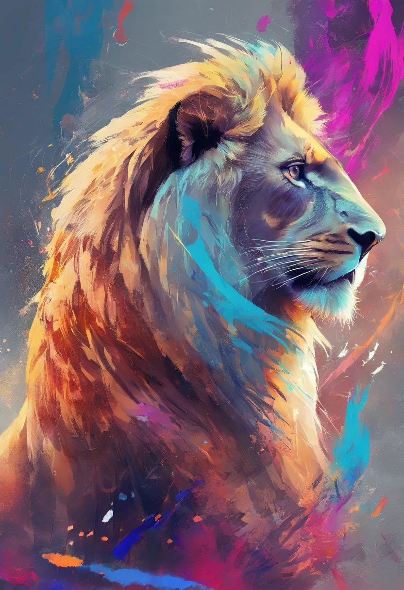 arte splash, a lion head, juba bem detalhada ((fundo branco)), olhos penetrantes, usando uma coroa de rei, epic instagram, art-station, estilo splash de tinta colorida+, contorno, hiperdetalhado intricadamente detalhado, Motor irreal, genial, detalhes intrincados, tela inicial, cores complementares, conceito realista arte, 8K分辨率, obra-prima do deviantart, oil-painting, pinceladas pesadas, pingos de tinta, artes de salpicos